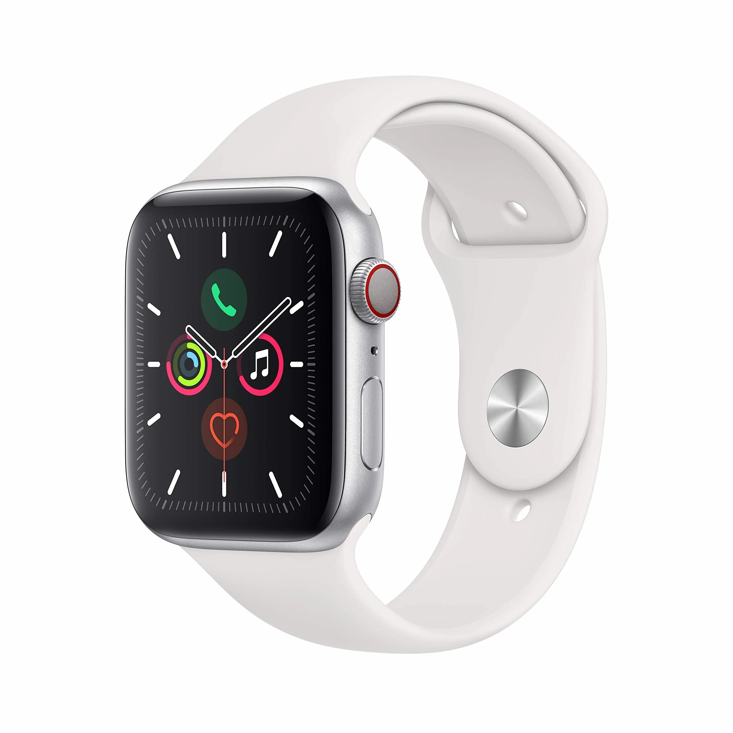 Apple Watch Series 5 44mm (GPS + Cellular) - Cassa In Alluminio Color Argento Con Bianco Cinturino Sport (Ricondizionato)