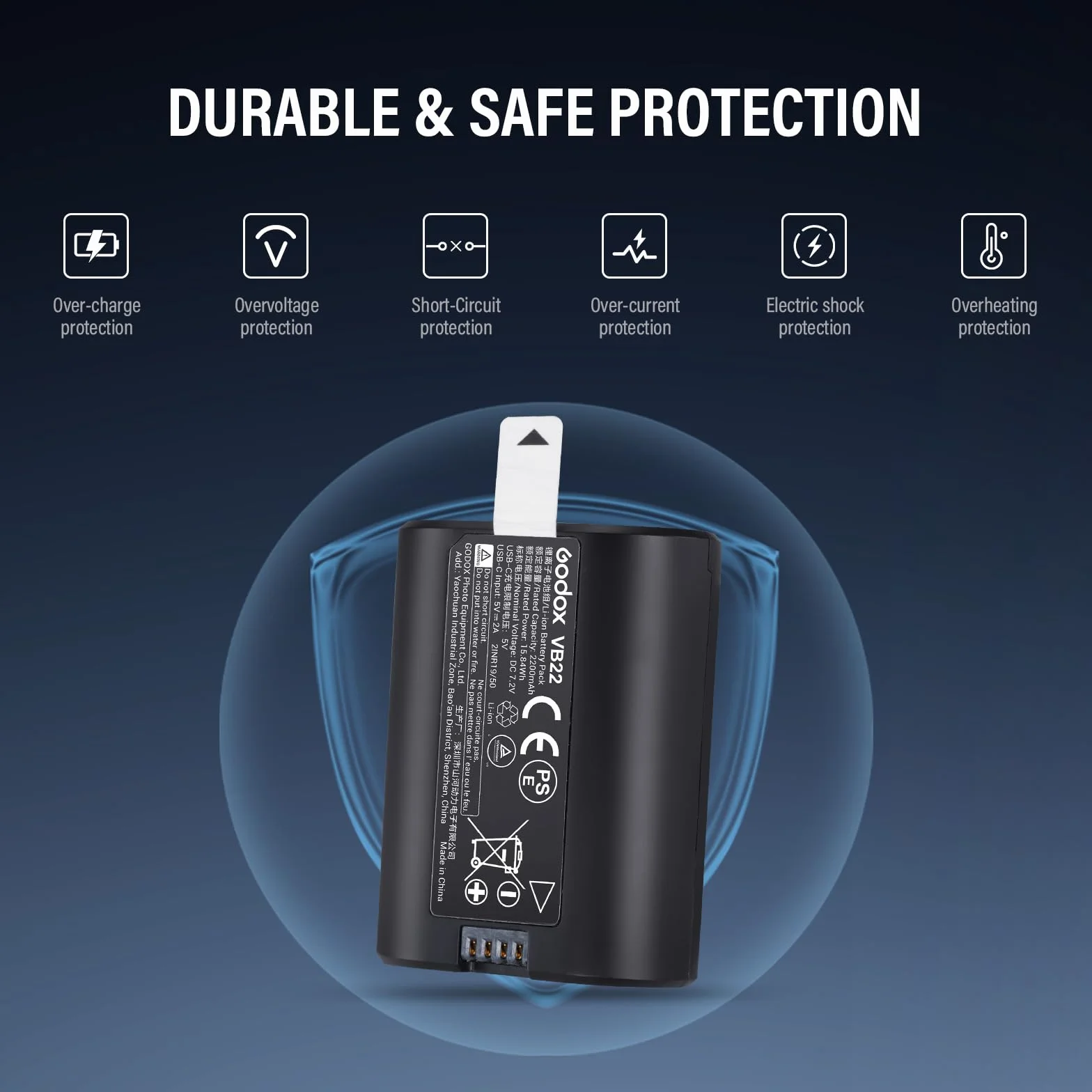 Godox Batteria al Litio VB22 Battery 7,2 V 2200 mAh compatibile con Flash Fotocamera V480 V350
