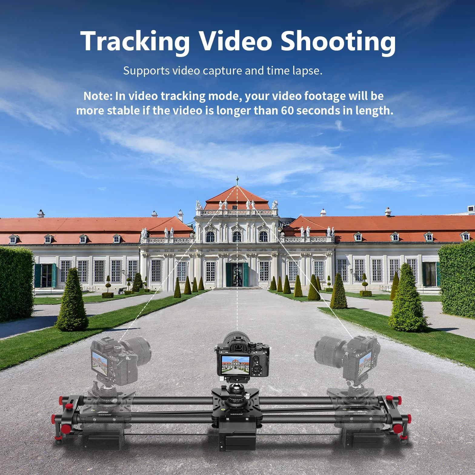 NEEWER 80cm Slider per Fotocamera Motorizzato, Carrello in Fibra di Carbonio con controllo via App, Supporto per Modalità Video, Fotografia Time Lapse, Tracking, Scatto Orizzontale e a 120°(ER1-80)
