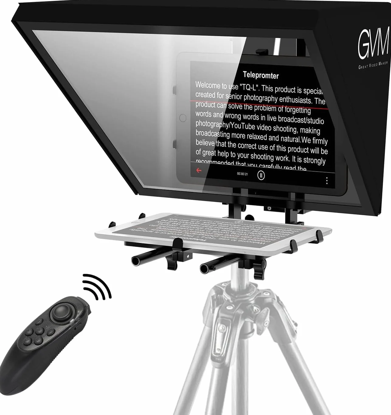 GVM Teleprompter da 18 pollici per telefono, iPad, tablet, fotocamera DSLR, kit di teleprompter in lega di alluminio solido con telecomando e app, obiettivo grandangolare ultra HD per