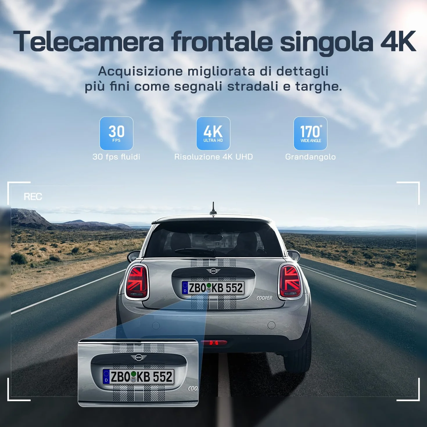 WOLFANG Dash Cam Auto 4K, Doppia WiFi Dashcam per Auto con Scheda SD 32G, Telecamera Auto 170° Grandangolo, Visione Notturna,G-Sensor, WDR, Monitor di Parcheggio, Registrazione in Loop