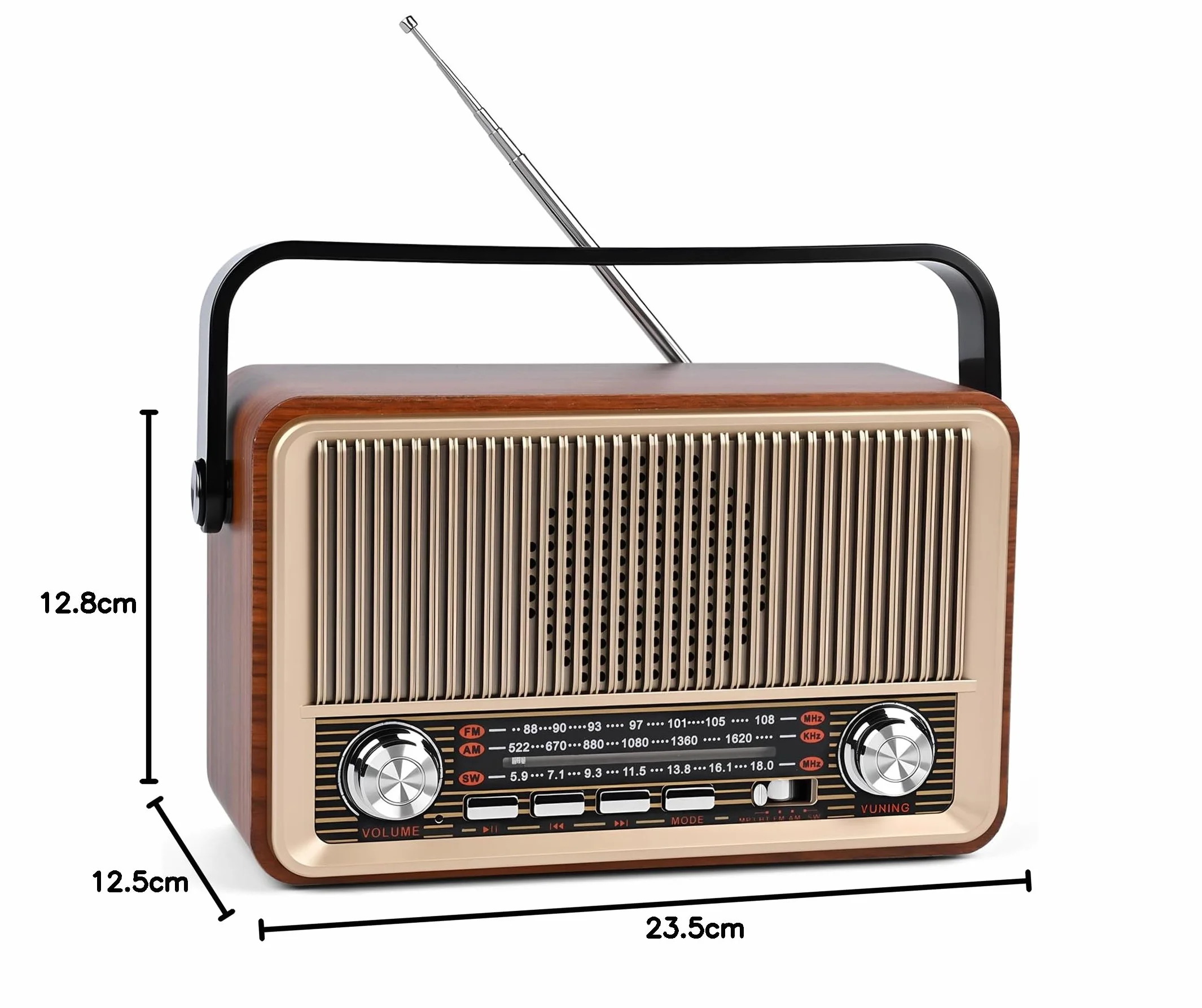 Radio Portatile FM/AM/SW Bluetooth 5.1 Vintage Retrò con Batteria Ricaricabile 1200 mAh