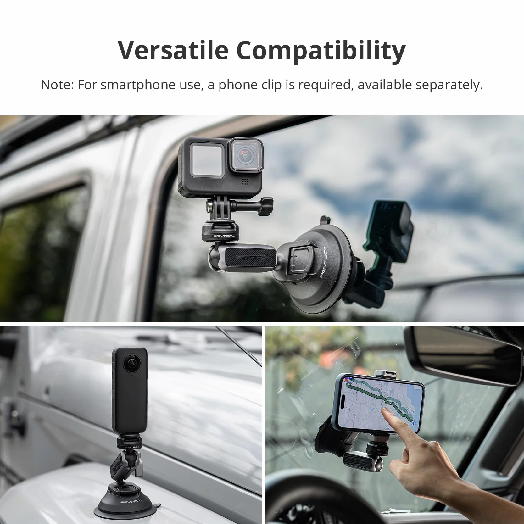 PGYTECH CapLock Supporto a Ventosa per Action Cam da Auto per DJI OSMO 360/Action 6/Pocket 3/4/4P, per Gopro Hero 13/12/11, Auto Staffa per Insta360 Ace Pro 2/X5 con filettatura 1/4"-20