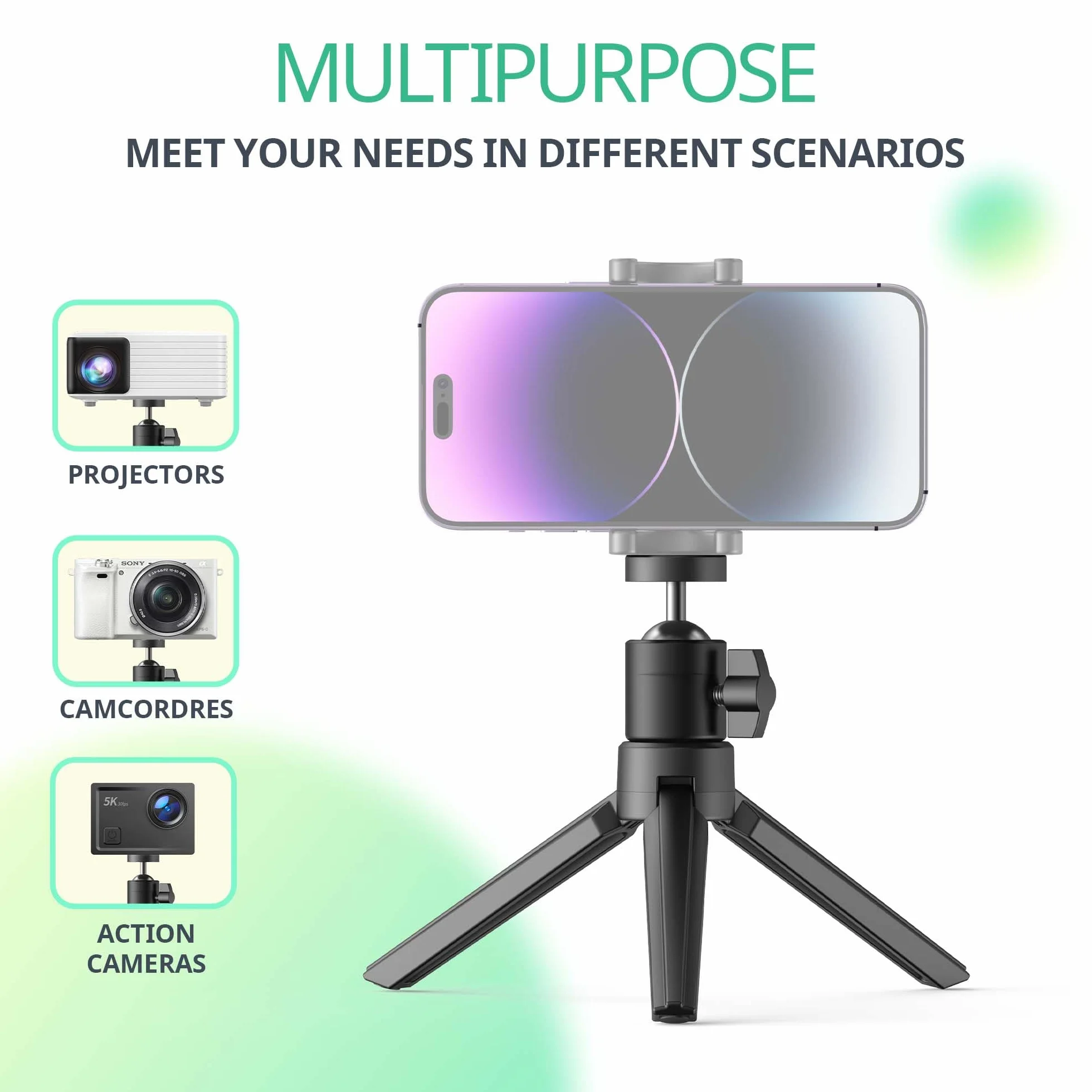 YOTON Treppiede - Testa a sfera girevole a 360° per mini proiettore portatile e fotocamera