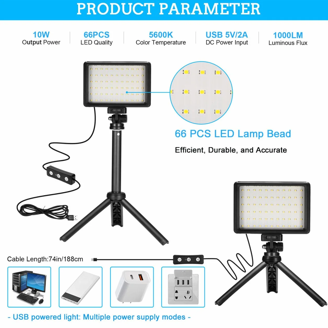 LED Luce Video 2-Pack, Luci Fotografiche USB 5600K Dimmerabile con Mini Treppiede e Filtri Colorati per Studi Fotografici, Riprese da Piccoli Angoli, Registrazione Video, Streaming di Giochi