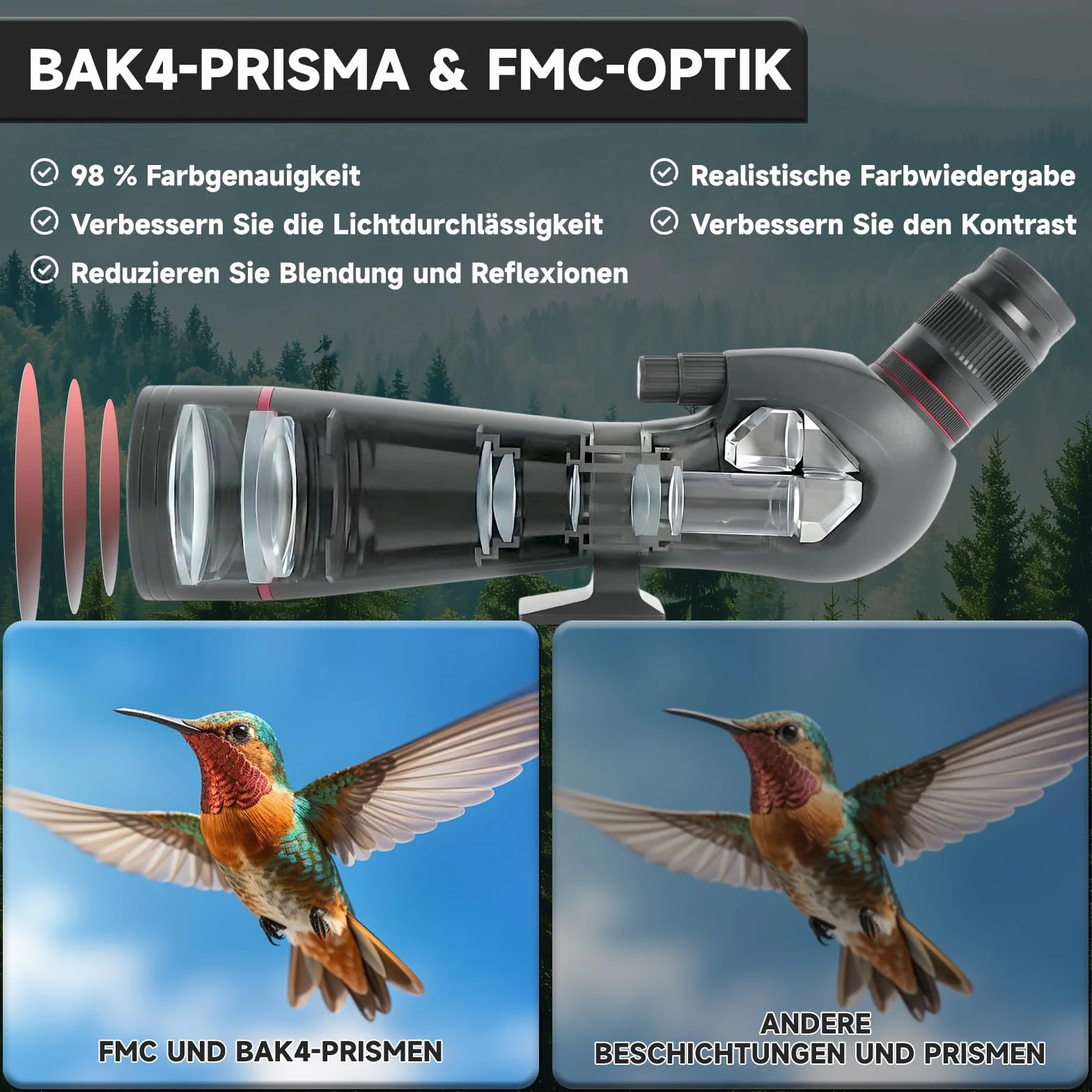 Cannocchiale da Osservazione 25-75x100 BAK4 FMC, Telescopio IPX7 Impermeabile Antiappannamento con Treppiede 360°, Adattatore Smartphone e Custodia per Birdwatching Caccia Astronomia