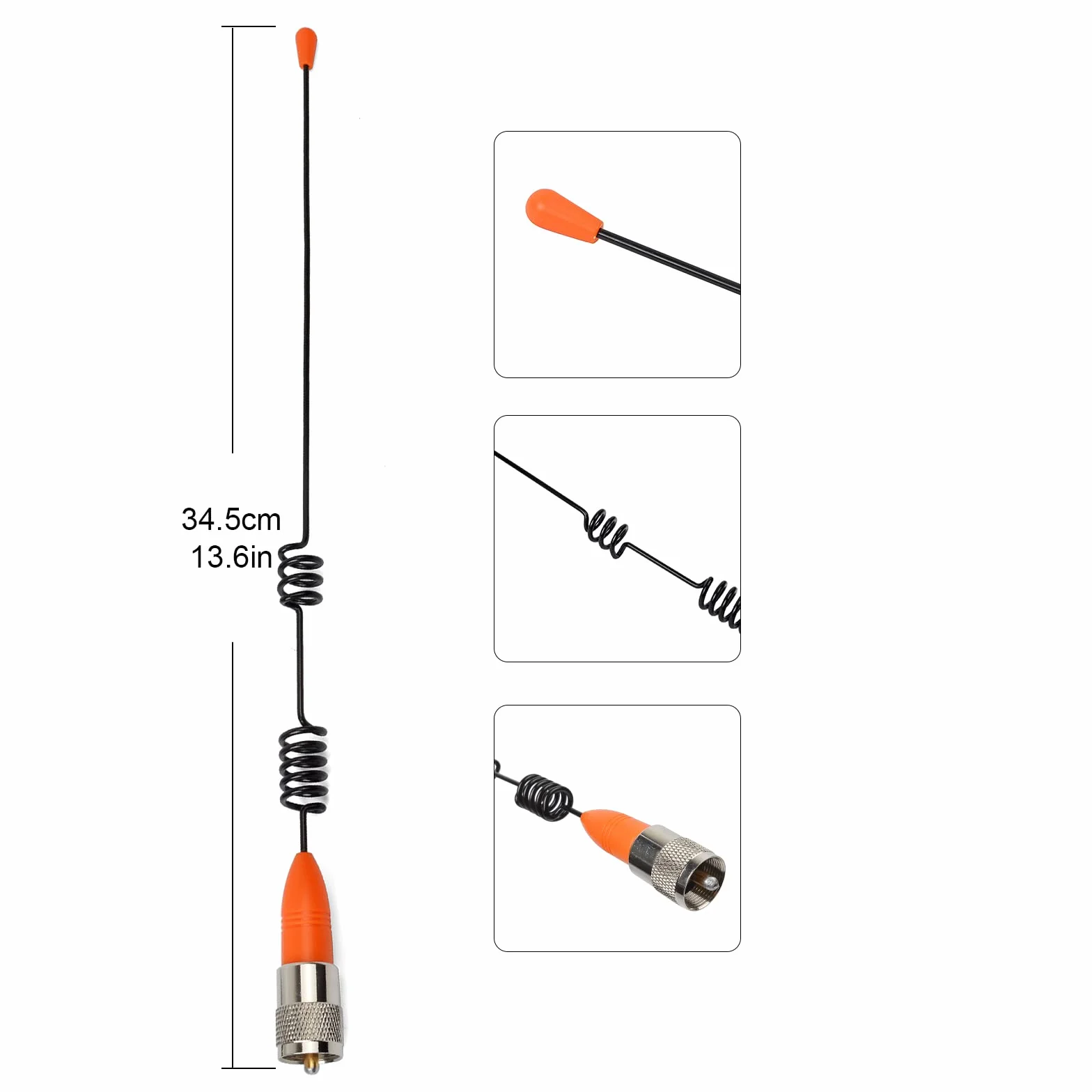 VHF - Antenna per barca, 156-163 Mhz, con cavo coassiale RG58 da 5 m e staffa parafango a forma di L, per radio mobile nave, yacht (orange)