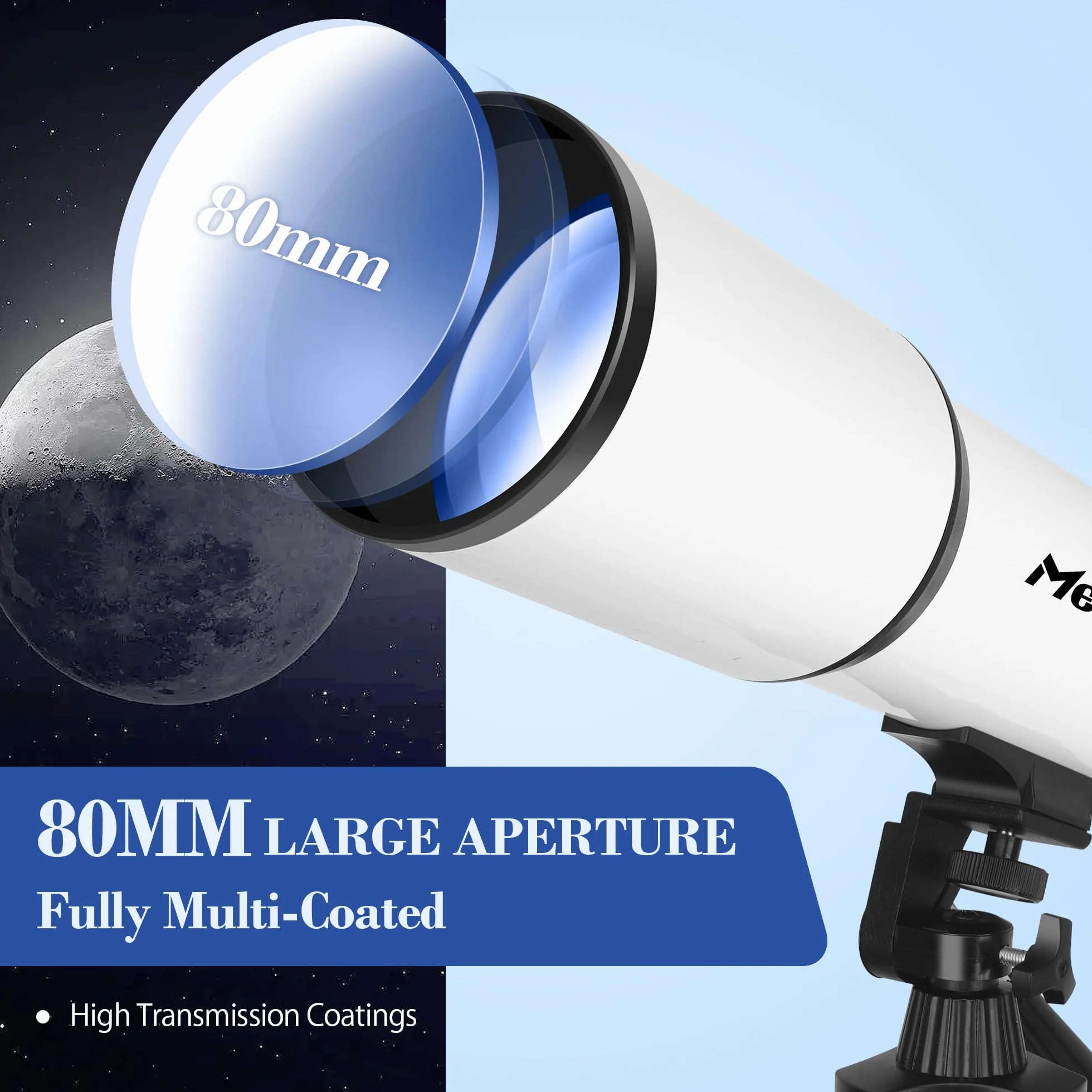 MEEZAA Telescopio, Telescopio Astronomico Professionale Adulti, 80/600mm (24X-180X) Telescopi Rifrattori per Bambini e Principianti, Portatile da Viaggio con Treppiede, Adattatore Telefonico e Borsa