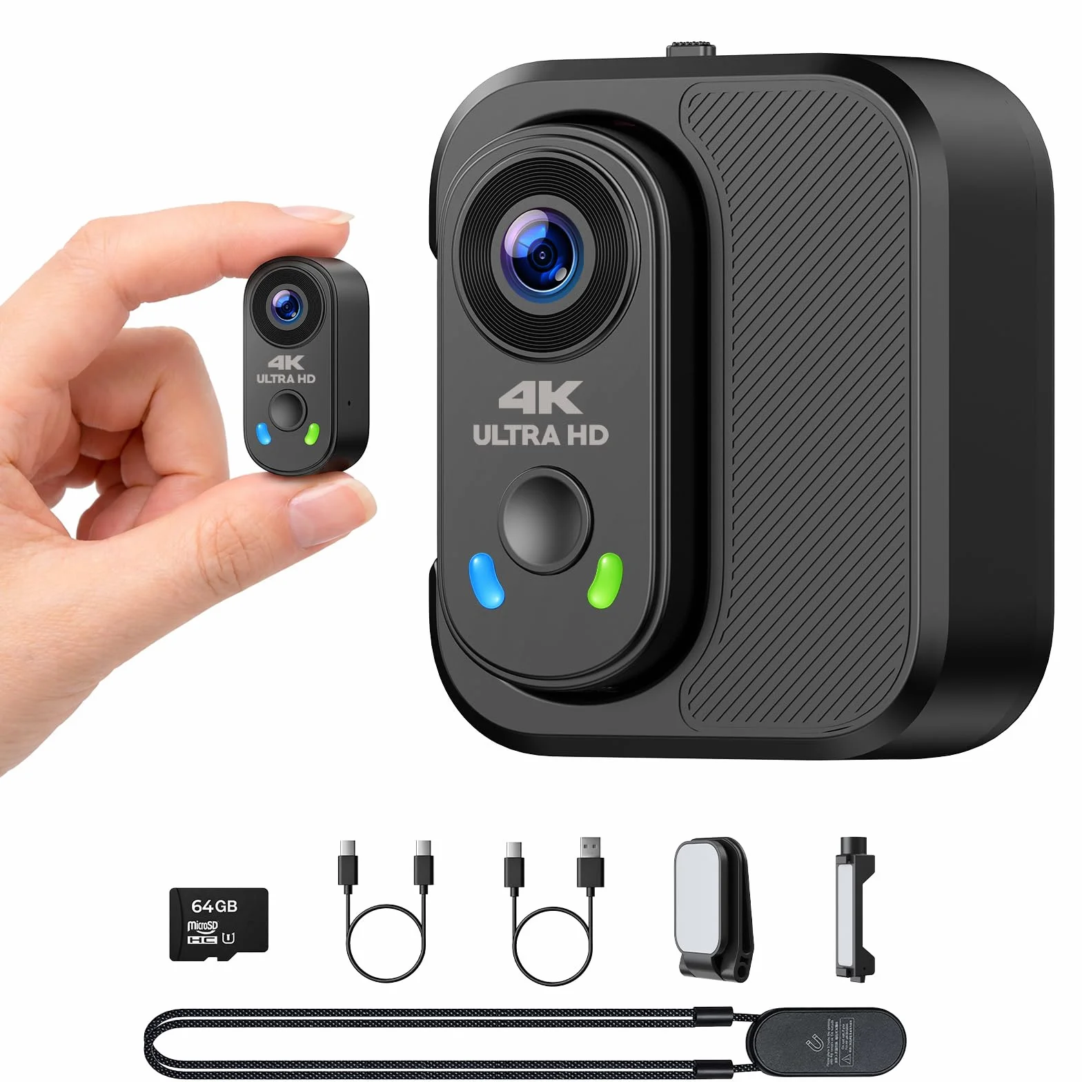 Mini Action Cam 4K 30fps con Custodia di Ricarica, Body Cam Magnetica Indossabile 64GB, Stabilizzata 6-Assi EIS, Grandangolo 150° POV per Moto Vlog Bici