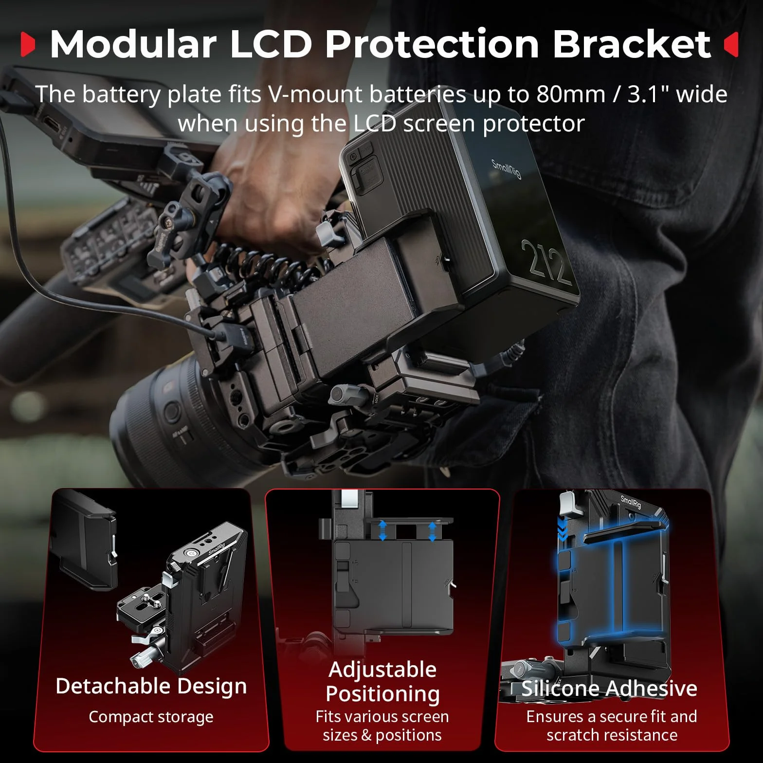 SMALLRIG Kit Piastra Batteria V Mount Aggiornato, con Piastra QR per Arca, Protezione Schermo LCD E Clip per Cavi, Alimentazione D-Tap E Usb-C, Rig Video Tutto in Uno per Fotocamere Mirrorless/DSLR