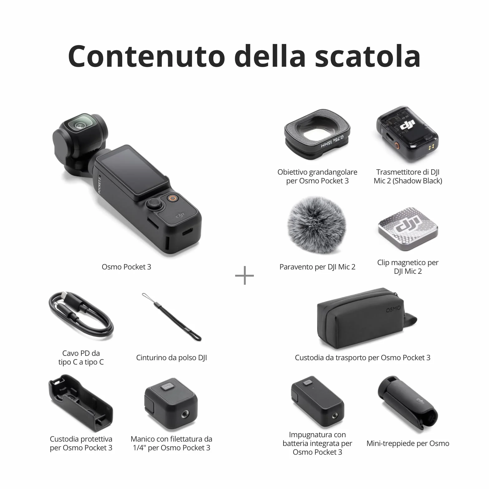 DJI Osmo Pocket 3 Creator Combo, fotocamera digitale con CMOS da 1'' e video 4K/120fps, stabilizzazione a 3 assi, tracciamento volti/oggetti, messa a fuoco rapida, microfono incluso, vlog camera