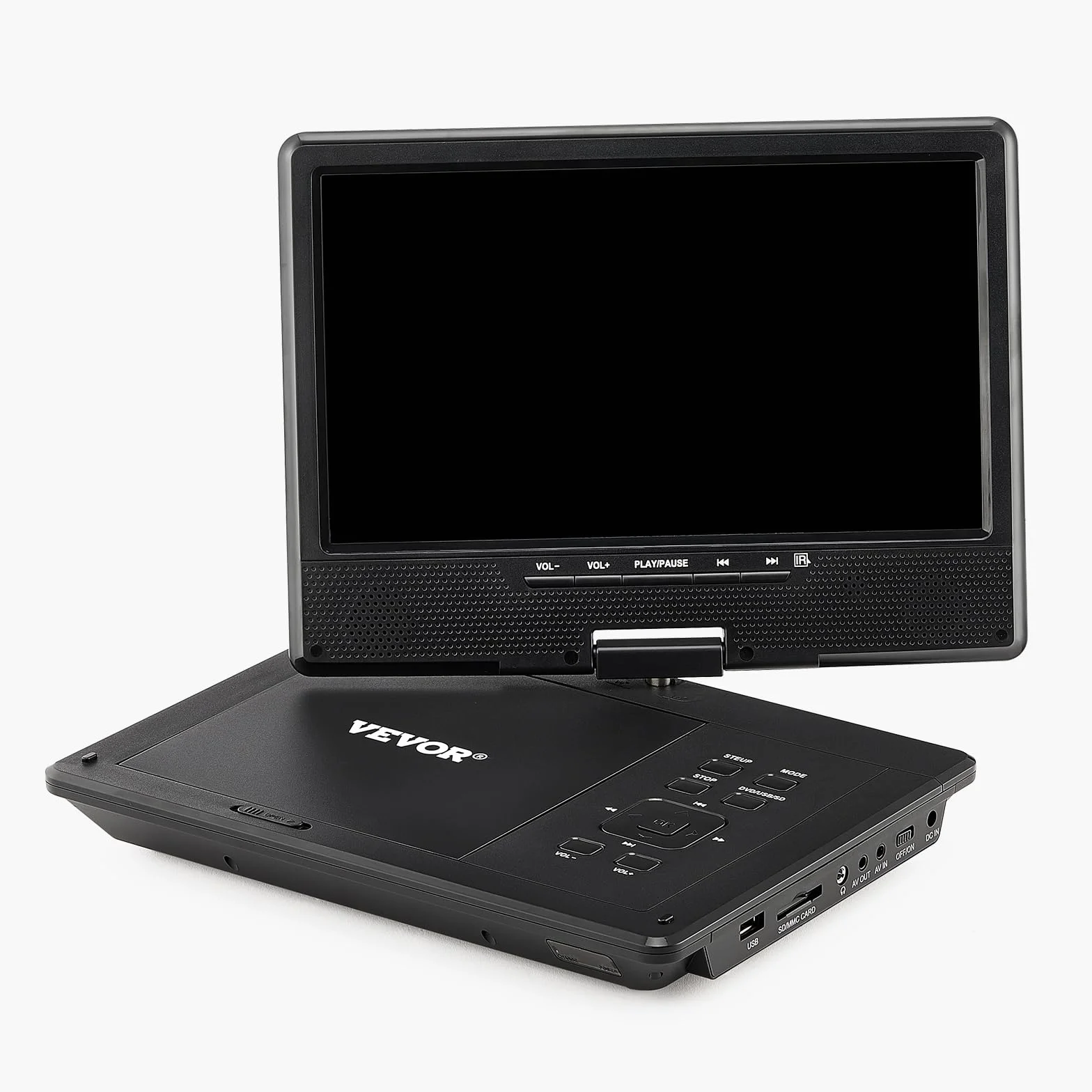 VEVOR Lettore DVD Portatile con Schermo Girevole 228 mm, Lettore DVD da Viaggio con Altoparlante Doppio, Supporto Sincronizzazione TV/USB/Scheda SD/CD/DVD, Caricabatteria da Auto