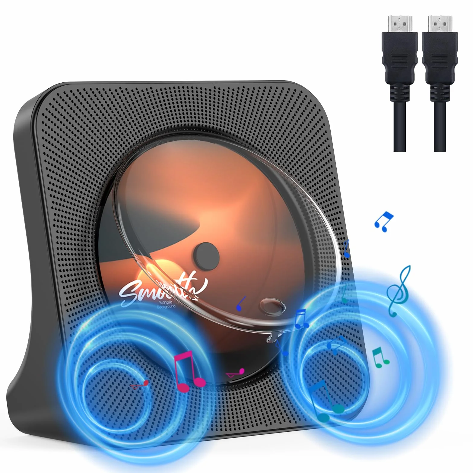 Lettore DVD con HDMI Lettore CD Bluetooth con Altoparlante Telecomando Protezione Antipolvere Schermo Radio FM TimerRiproduzione USB Riproduzione AUX Connettore per Cuffie Nero