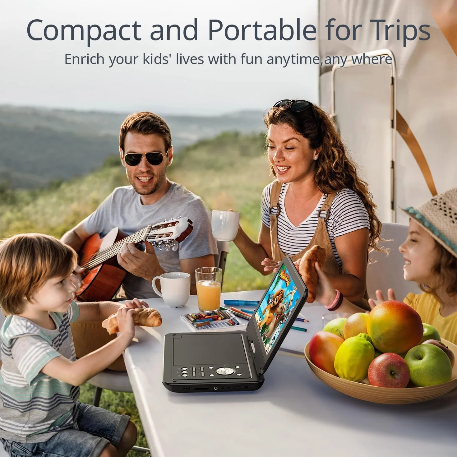 YOTON Lettore DVD portatile da 12,5 pollici con schermo girevole HD da 10,5 pollici per auto e bambini, batteria integrata, auricolare/AV-IN/AV-OUT/USB/scheda SD/TV Sync e formati VCD/MPG/JEPG (non