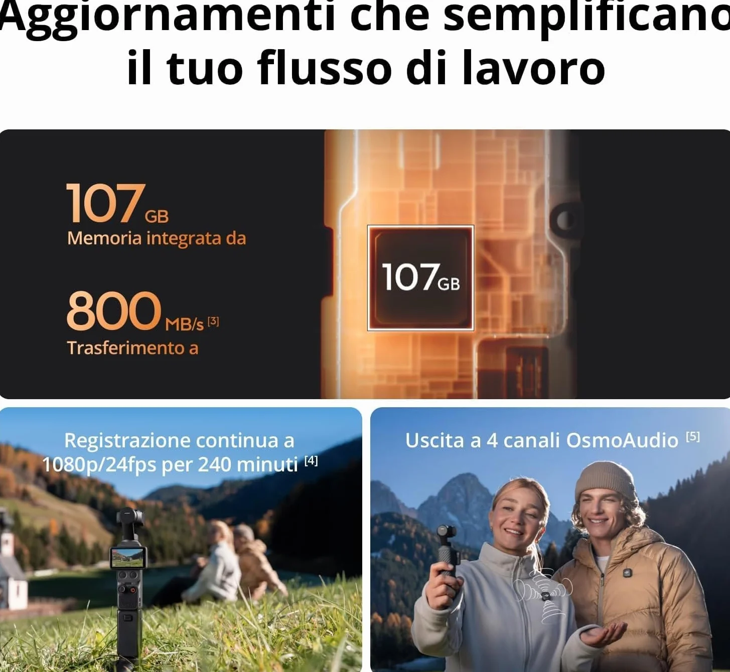 DJI Osmo Pocket 4 Combo Creator Bundle, stabilizzazione a tre assi, Trasmettitore Mic 3, CMOS da 1″ e 4K/240fps, zoom senza perdita 2×, fotocamera stabilizzata tascabile per vlog(Custodia protettiva)