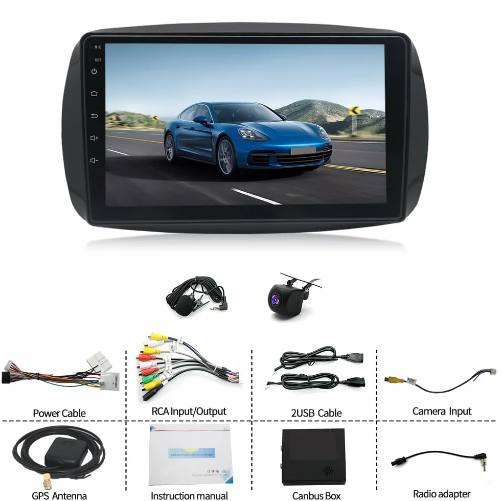4+64G Android 13 Autoradio per Mercedes Smart Forfour Fortwo 453 2014-2022, 9 pollici Wireless Touch Screen Radio Fortwo 453 Bluetooth Carplay Android Auto 2 Din Radio con telecamera posteriore