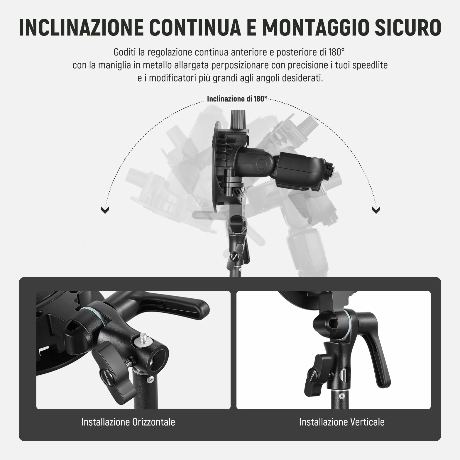 NEEWER CRB1 Supporto a Staffa Tipo S con Attacco Bowens e Foro per Ombrello per Flash Speedlite a Testa Quadrata/Rotonda Z2 Z1 Z760 NW760 NW700 TT560 Q3, Compatibile con Godox AD200Pro V1