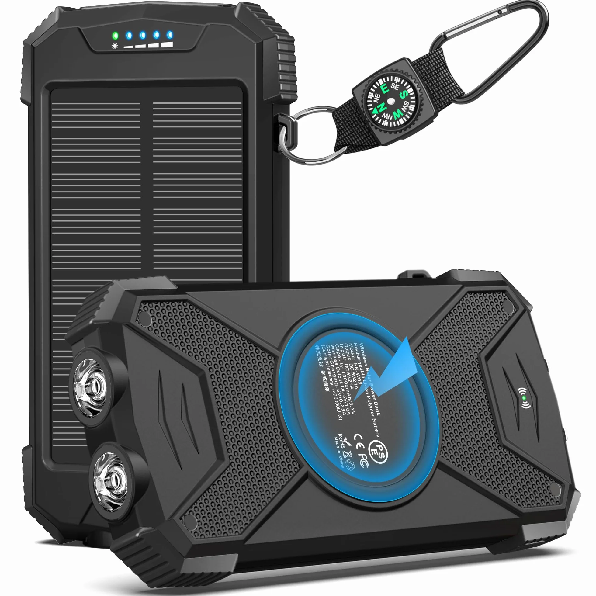 BLAVOR Powerbank solare caricatore solare 10000 mAh, PD 20 W, ricarica rapida USB C power bank con pannello solare, ricarica rapida wireless, batteria da campeggio, caricabatterie solare per