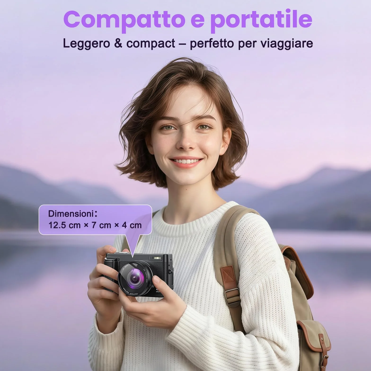 Fotocamera Digitale 4K 64MP WiFi Zoom 16X Schermo Girevole 180° Autofocus per Vlog e Selfie, Compatta con Scheda 32GB, 2 Batterie e Caricabatterie, Ideale per Principianti