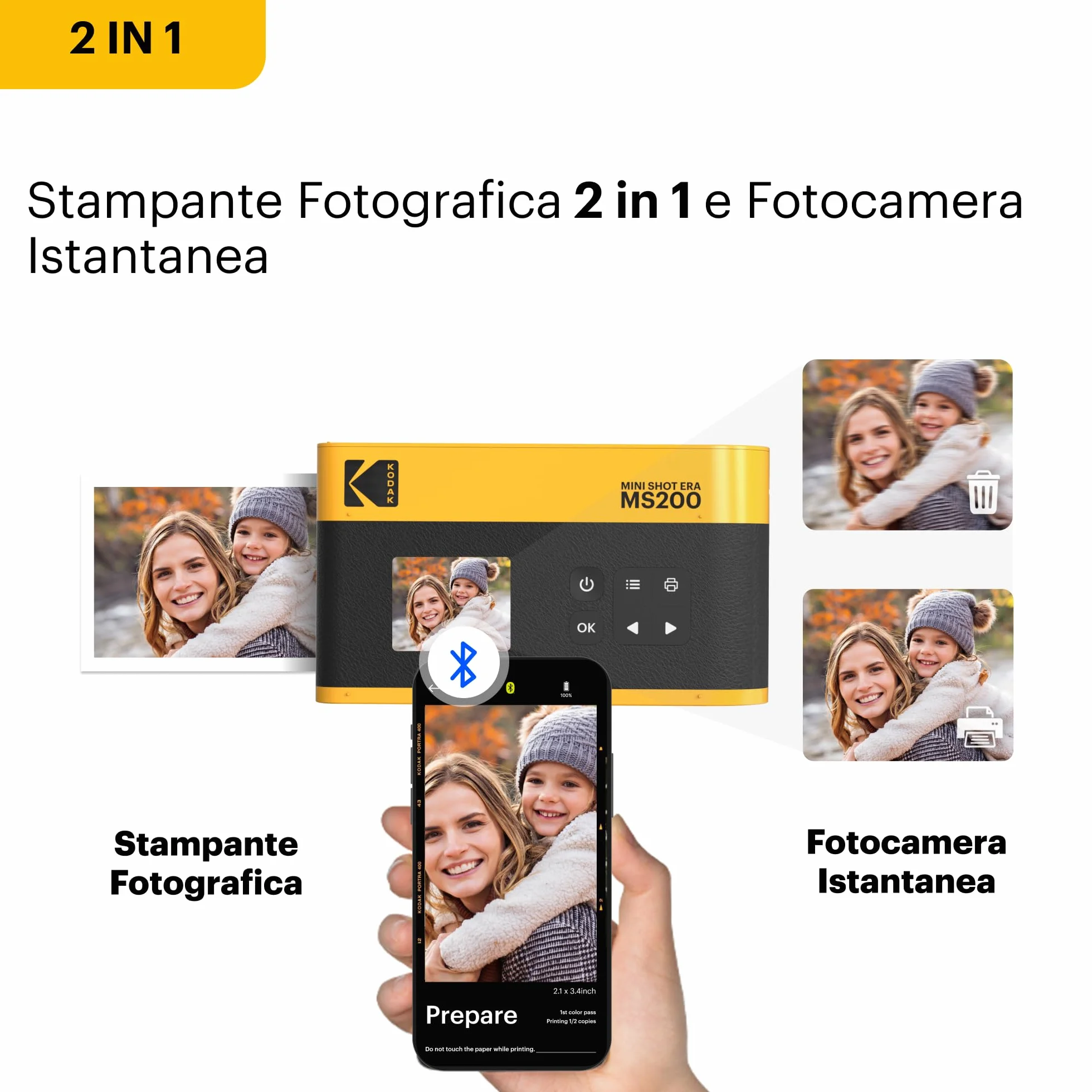 KODAK Mini Shot 2 Era 4PASS 2-in-1 Fotocamera Istantanea & Stampante Fotografica (Fotocamera Istantanea + 8 Fogli inclusi + Pacchetto 30 Fogli, Nero)