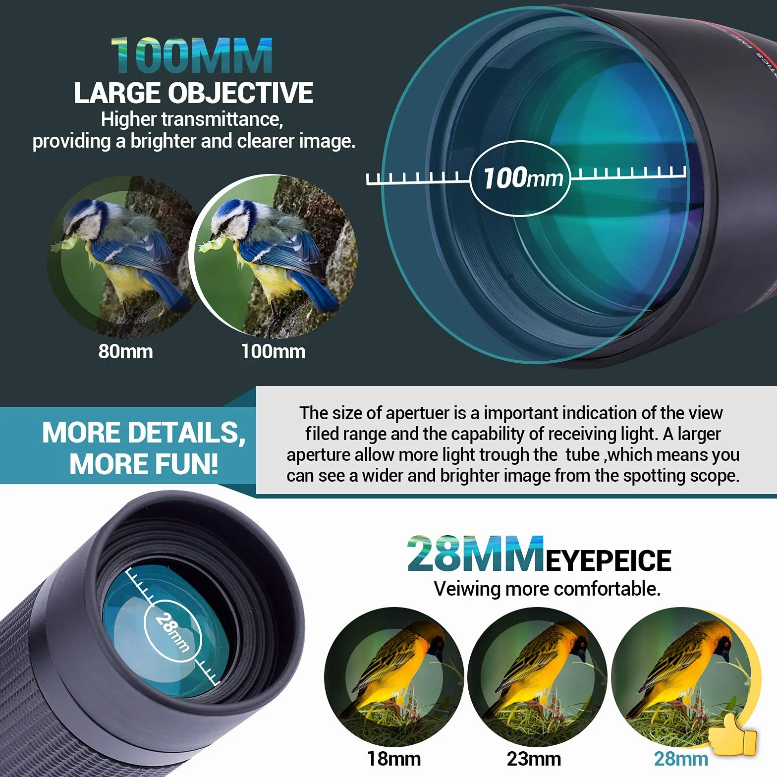 NOCOEX Vista lunga 25-75x 100mm impermeabile HD con treppiede, custodia per il trasporto, lente FMC per Bird Watching, Caccia, Turismo all'aperto Verde