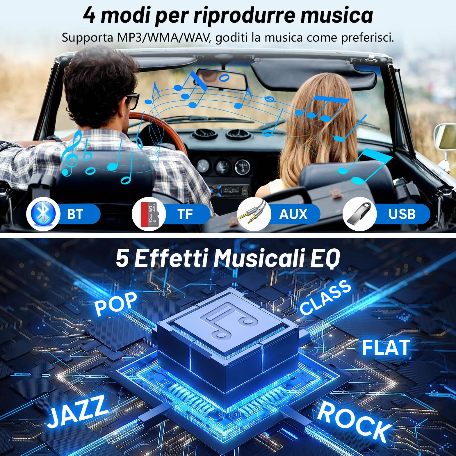 RDS Autoradio Bluetooth 1DIN z Portem USB-C FM/AM MP3 Stereo