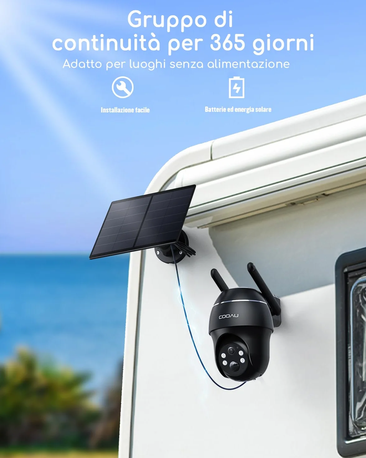 COOAU 4G Telecamera Esterno con SIM e pannello solare,2K Telecamere Batterie Senza Fili,360°PTZ Videocamera Sorveglianza,Visione Notturna a Colori,Audio Bidirezionale,IP66