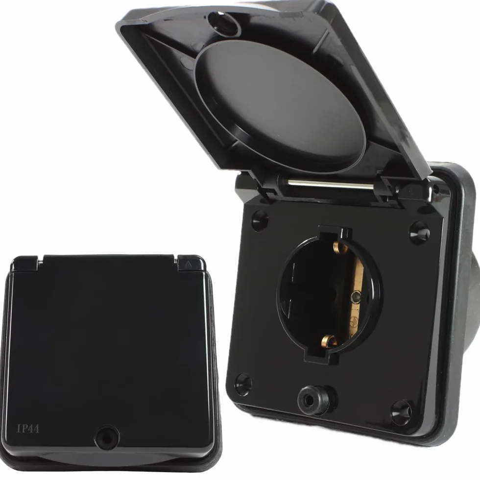 HABA Presa da esterno IP44 Schuko 220-240 V nero per roulotte camper caravan