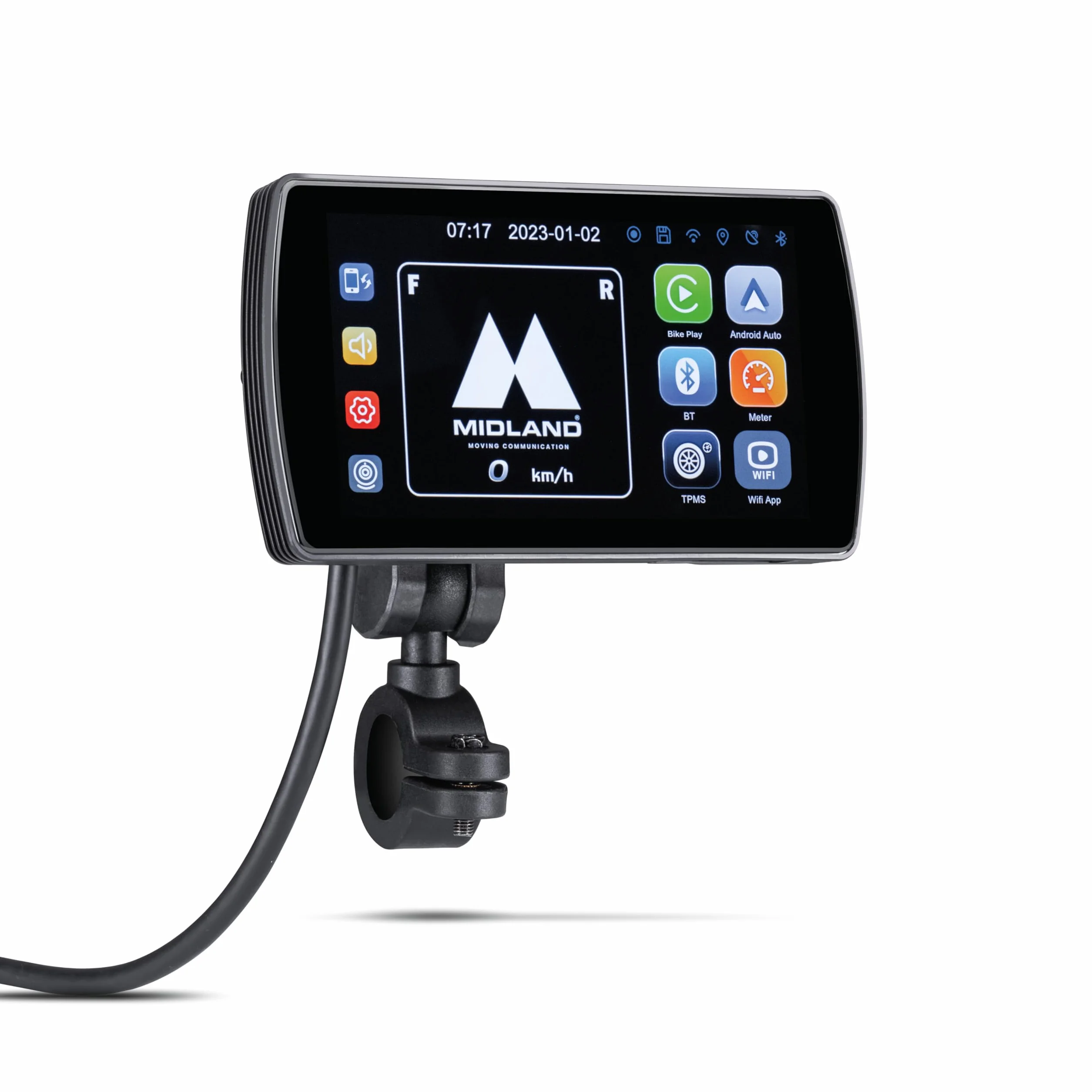 Midland - Bike Play Pro, Accessori Moto con Compatibilità Bluetooth Android Auto - Navigatore Moto con Mirroring, Touchscreen 5.5" Anche con Guanti e Comandi Vocali, Accessorio Retroilluminato