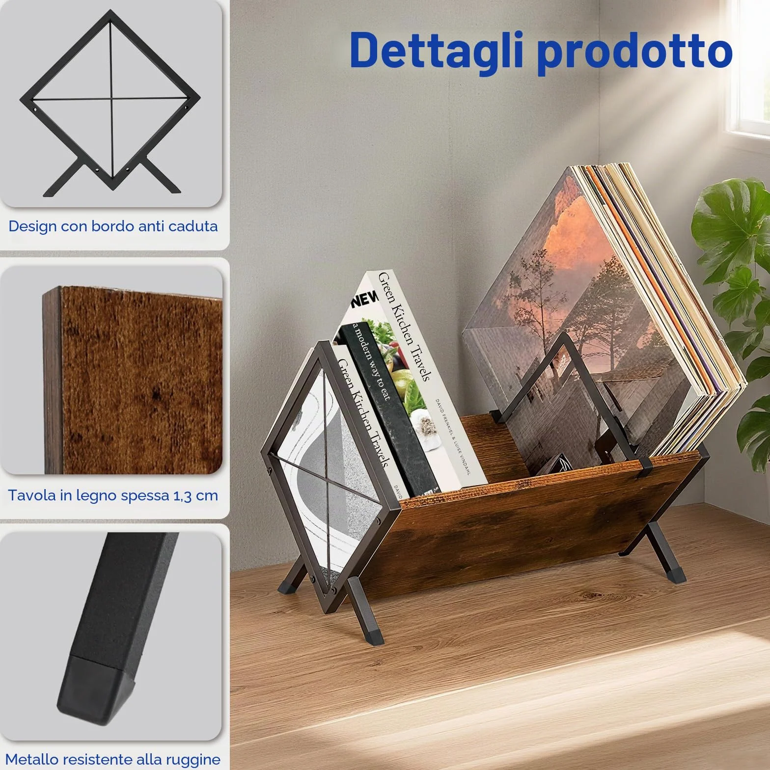 Porta Dischi in Vinile, Porta Dischi da 80-100 LP, 40 x 30 x 30 cm, Ripiano a 1 Ripiano con Divisore Antiscivolo, Organizer per CD, Album, Riviste, Libri