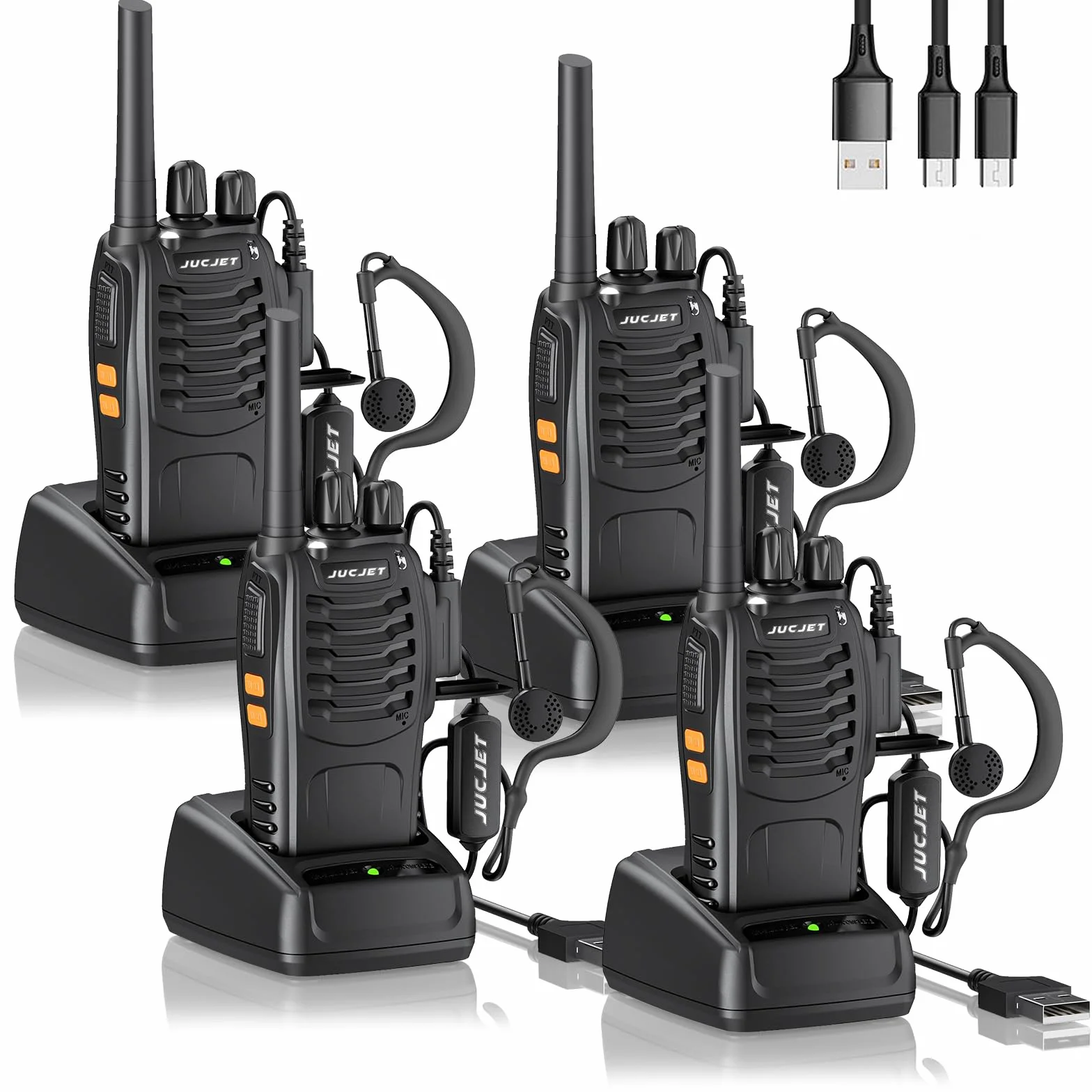 Walkie Talkies 88E, PMR446 Radio bidirezionale senza licenza, PMR 446MHz Frequenza Civile Ricetrasmittente 16 canali, Portatile Walkie-Talkie Professionali con Auricolare (nero, 4 pezzi)
