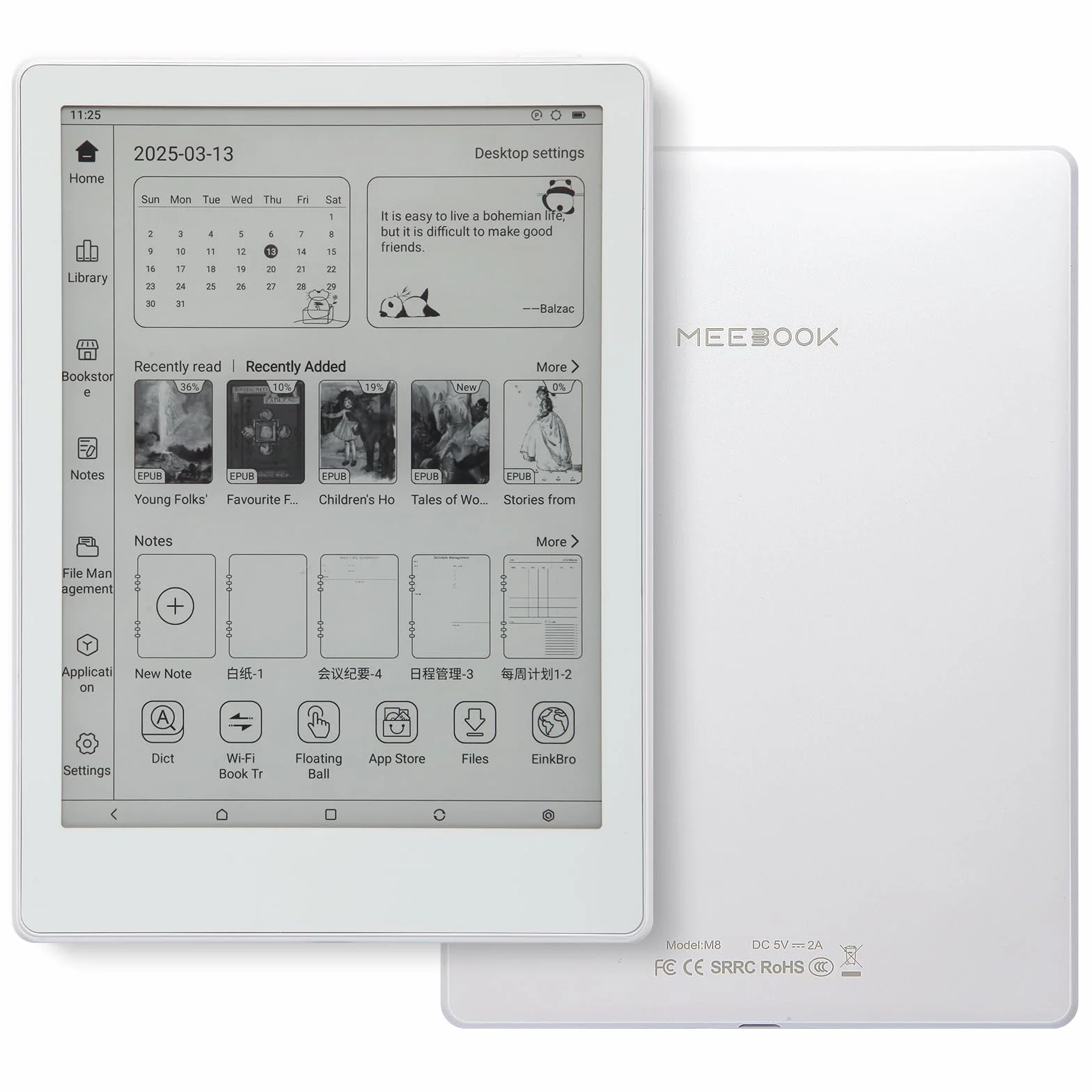 Meebook E-Reader M8 | Schermo Eink Carta 7.8' | 300PPI Smart Light | Android 14 | Processore Octa Core | Doppio microfono e altoparlanti | Supporto Play Store | Scrittura a mano | 4GB+64GB | Bianco