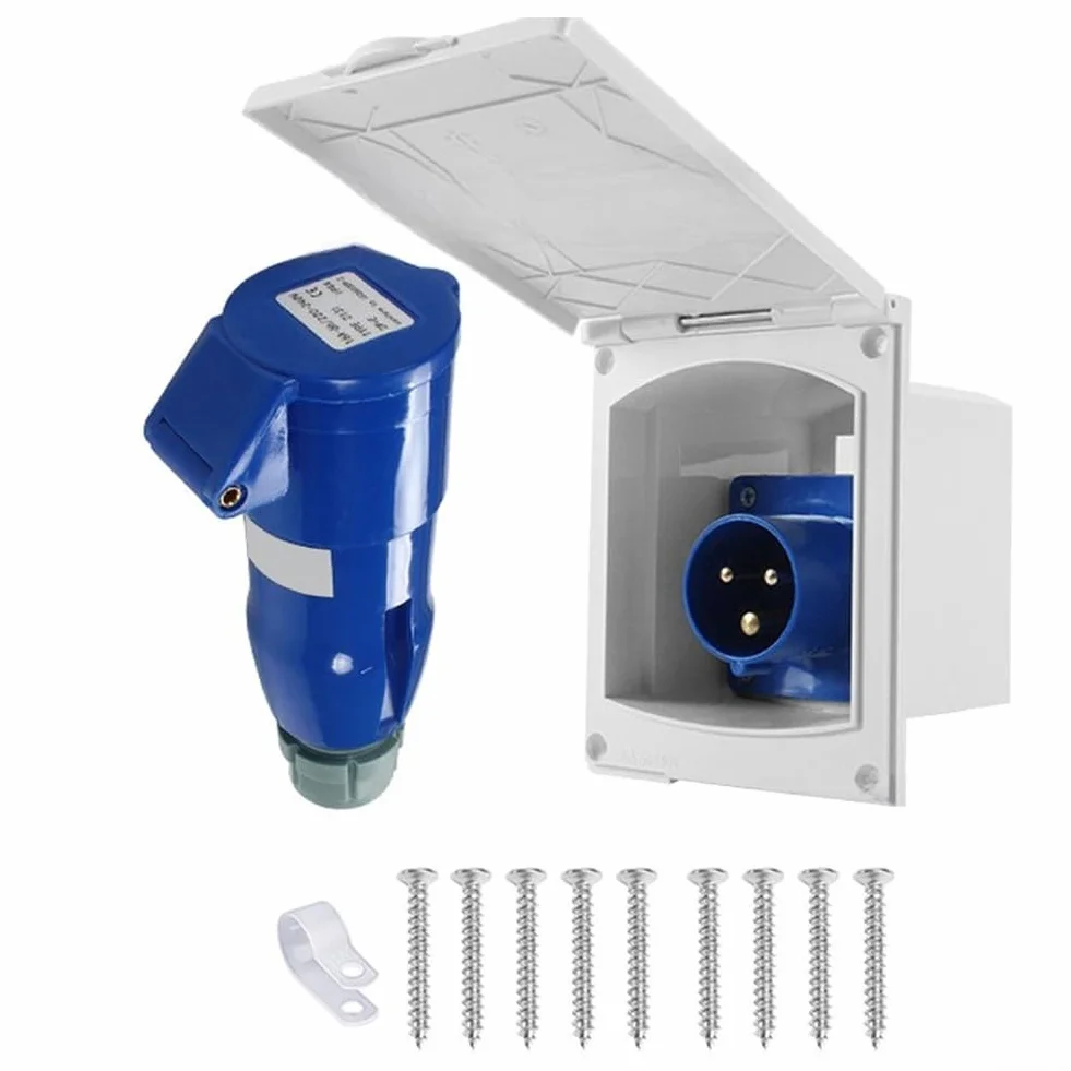 Presa di corrente esterna impermeabile 16A con protezione IP44 per rimorchi camper e camper che offrono collegamento elettrico all'aperto (bianco)