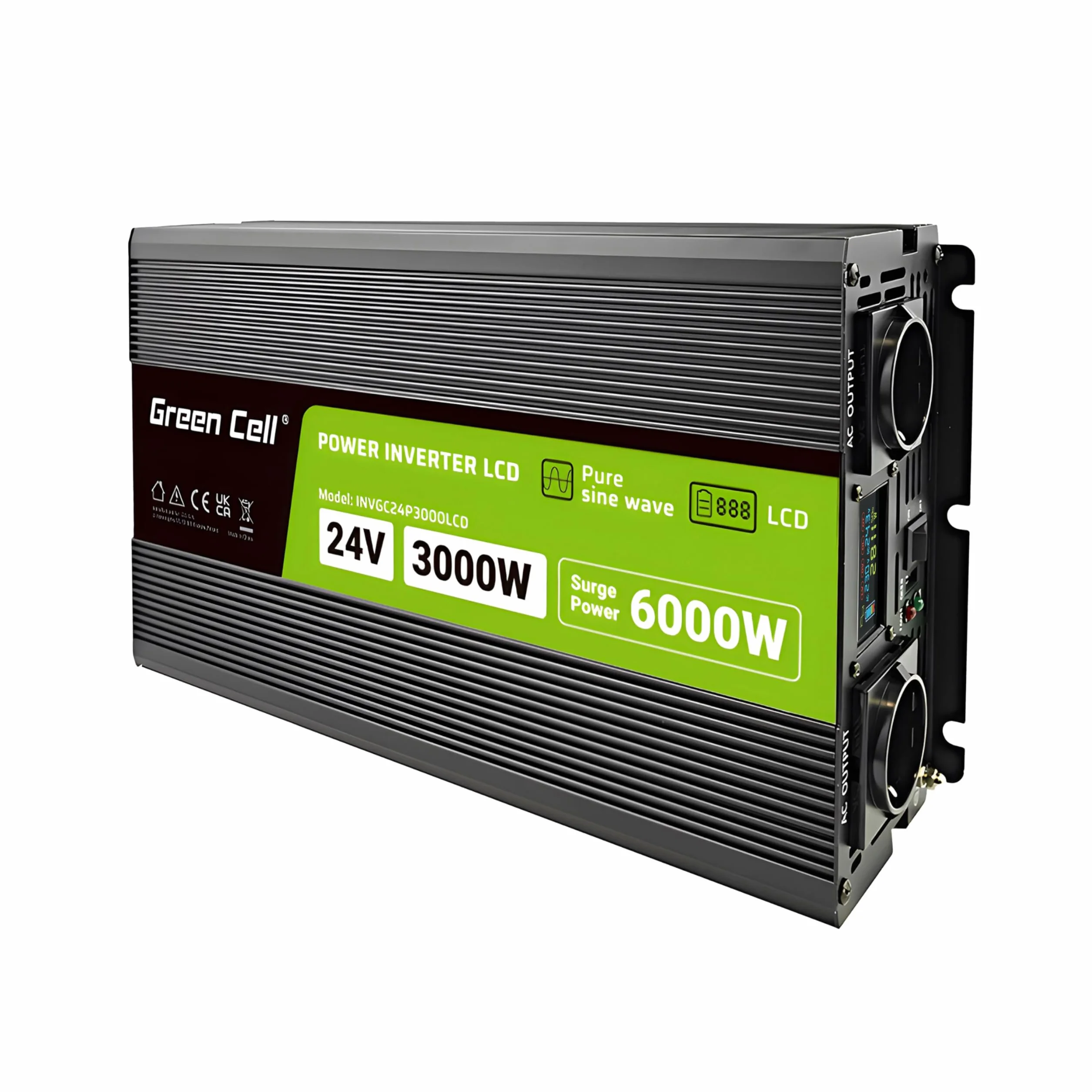 Green Cell Convertitore di Tensione LCD 3000 W/6000 W da 24 V a 230 V Convertitore di Tensione Sinusoidale pura Potenza Onda Sinusoidale pura CA CC per Auto per Roulotte