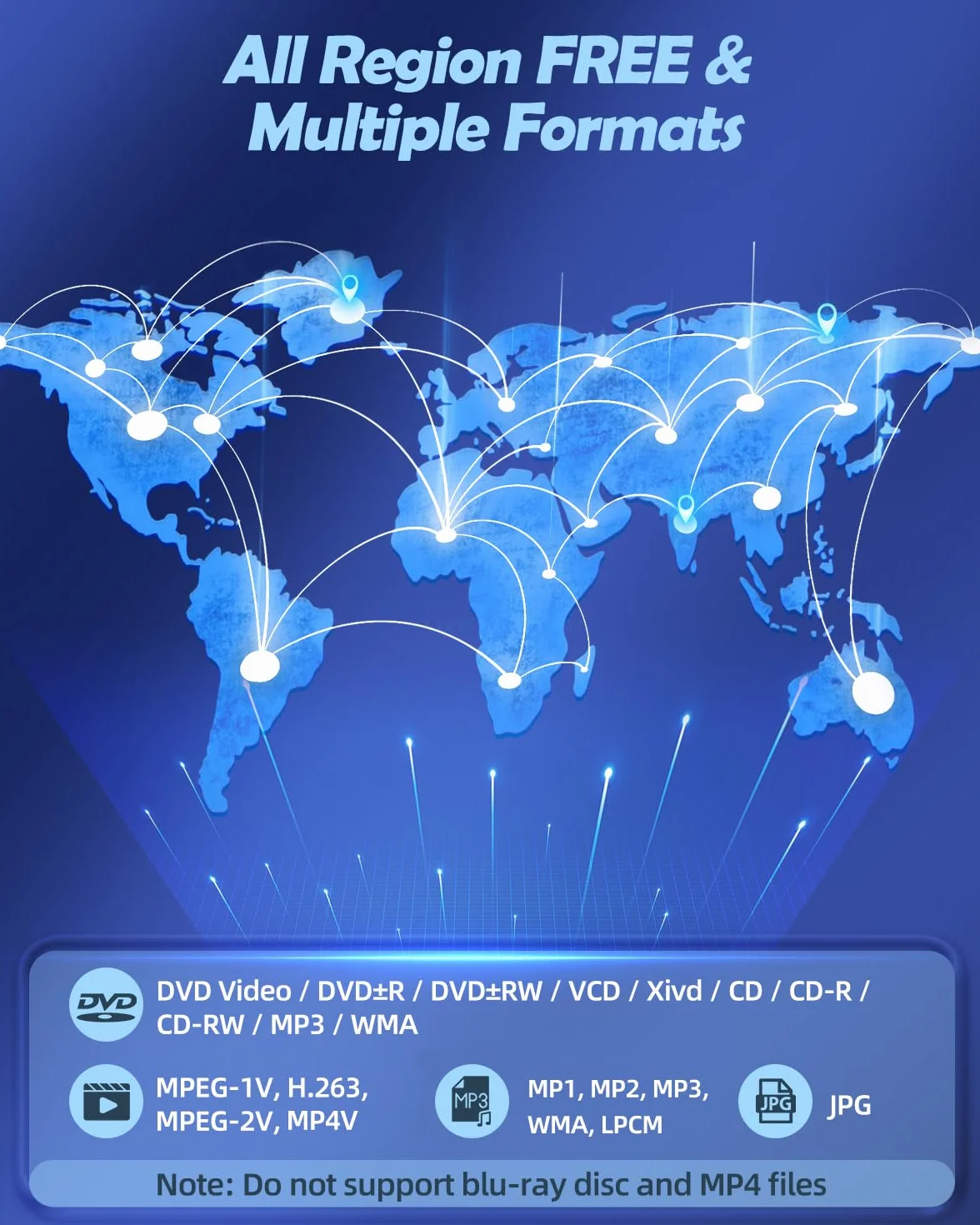 Lettore DVD Arafuna per TV - Tutte le Regioni, HDMI 1080P, Uscita AV, Ingresso USB, Telecomando e Cavo AV, PAL/NTSC - Bianco