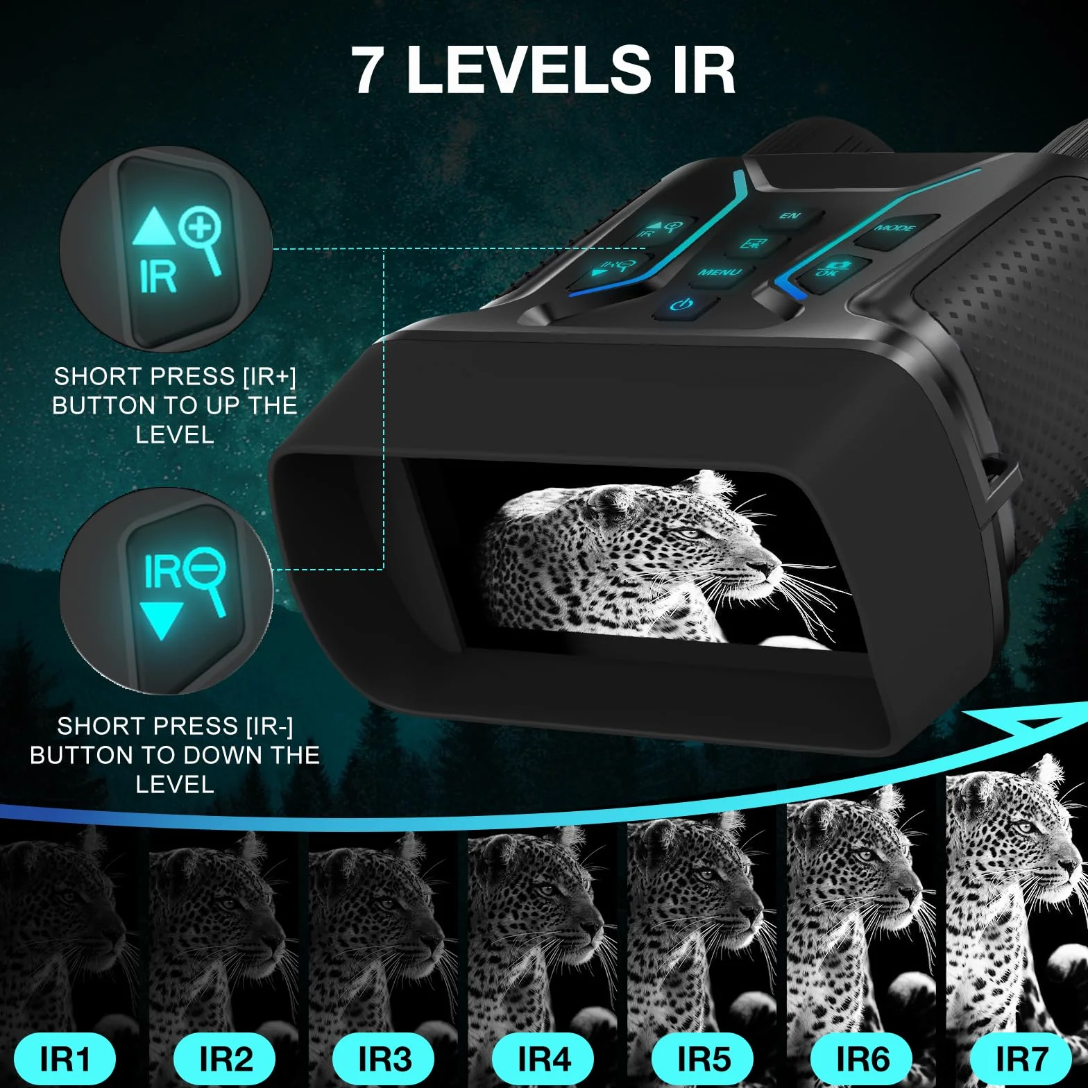 Visore Notturno 4K 36MP Binocolo Visione Notturna Zoom Digitale 8X e Scheda 32GB per Foto e Video, Display HD da 4.5" 7-Livelli Infrarossi Visore Notturno Binocolo Vista 400M per Campeggio