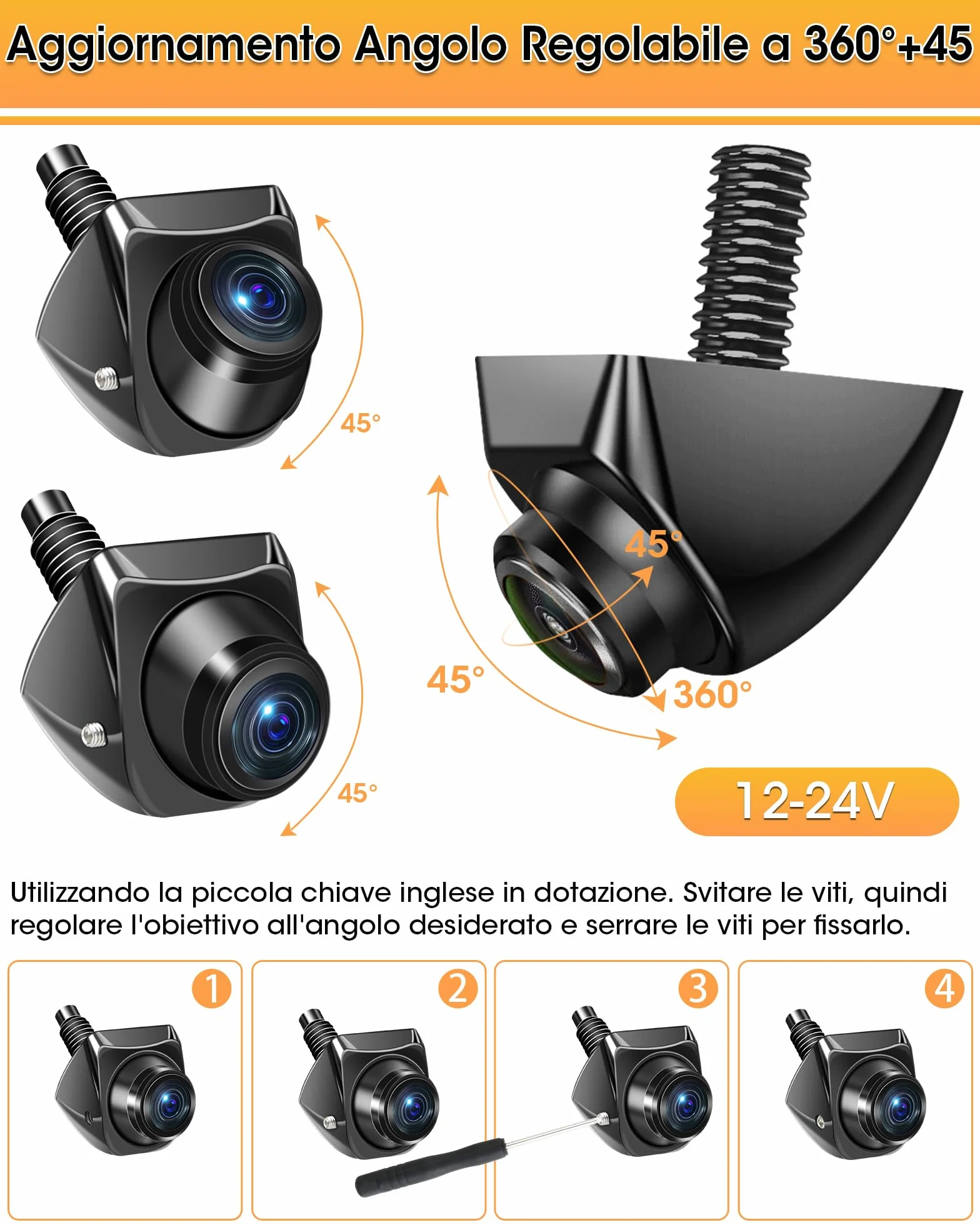 4 Modalità di Segnale Telecamera Retromarcia Auto 360° Ruotabile Supporta i Modelli AHD 1080P/720P/NTSC/PAL Telecamera di Retromarcia per Auto Camion Super Visione Notturna 170° Grandangolo