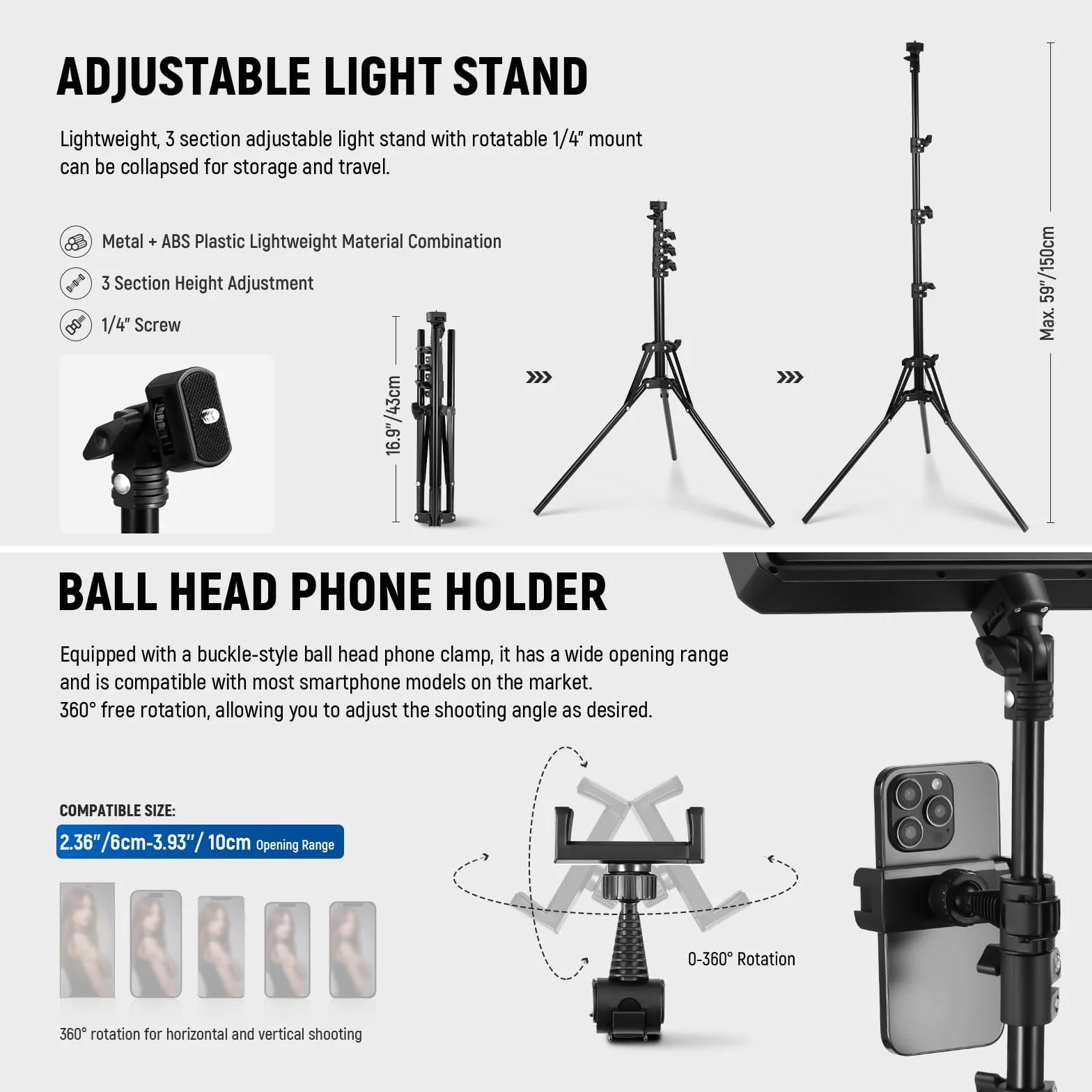 NEEWER BASICS Kit di Pannello Luce Video LED Basic (2pz) con 2 Stativi 59'' e 2 Portatelefono, Luce da Studio Dimmerabile Bicolore 2700-6500K 850lx/0,5m per Fotografia Riprese Live Streaming, BP300
