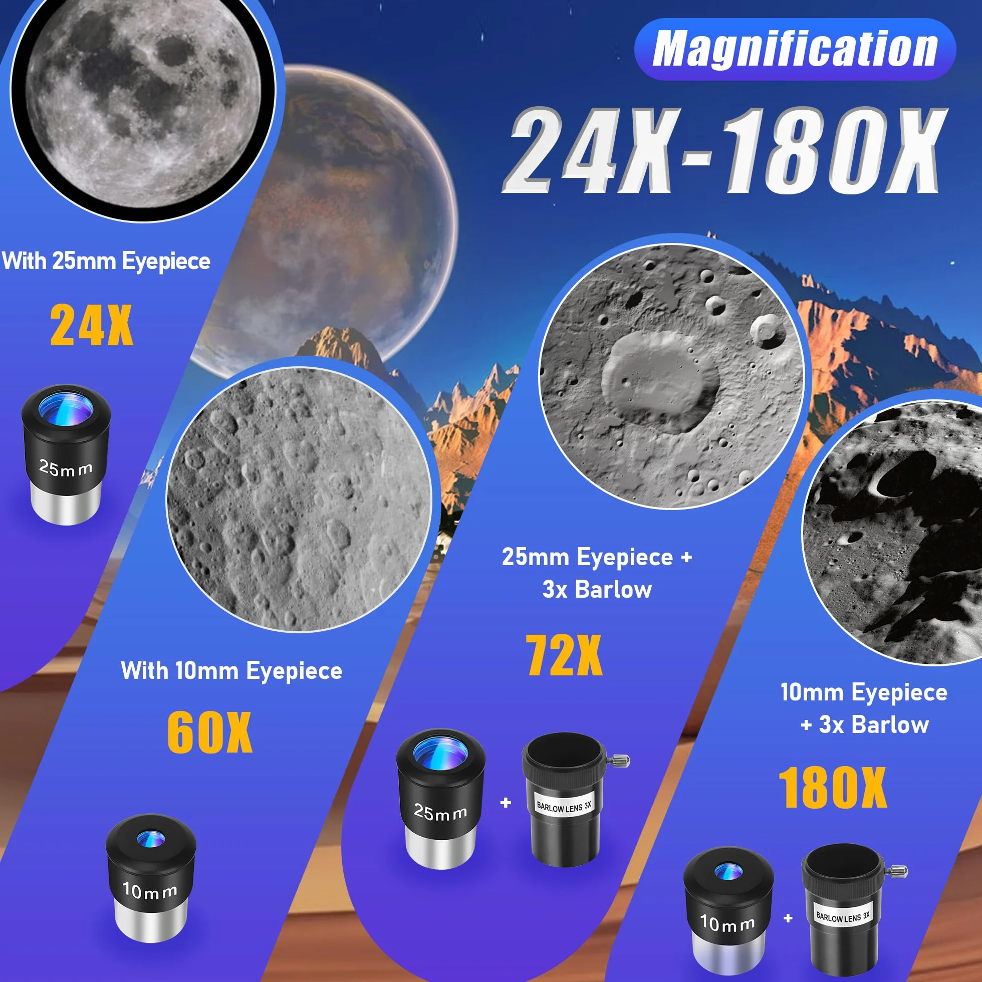 Telescopio Astronomico Professionale 80/600mm, Telescopio Rifrattore Portatile per Adulti, Bambini e Principianti, per l’Osservazione della Luna e delle Stelle, con Borsa da Trasporto