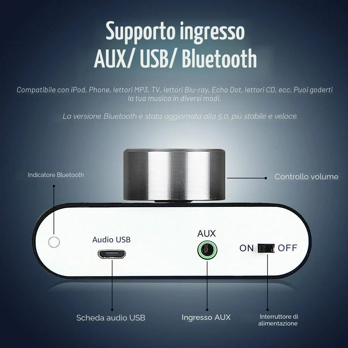 Nobsound Mini Amplificatore di Potenza Bluetooth; Hi-Fi Amplificatore Digitale Stereo 2.0 Canale 50W×2; con AUX/USB/ingresso Bluetooth