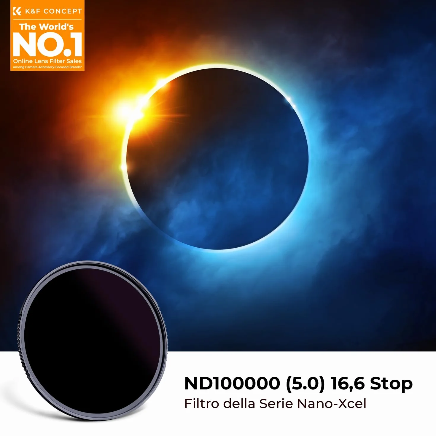 K&F CONCEPT Nano-Xcel Filtro ND100000 da 77 mm per Esposizioni Ultra Lunghe, Fotografia Solare ed Eclissi, Riduzione di 16,6 Stop, Vetro Ottico Premium, 28 Rivestimenti Multistrato