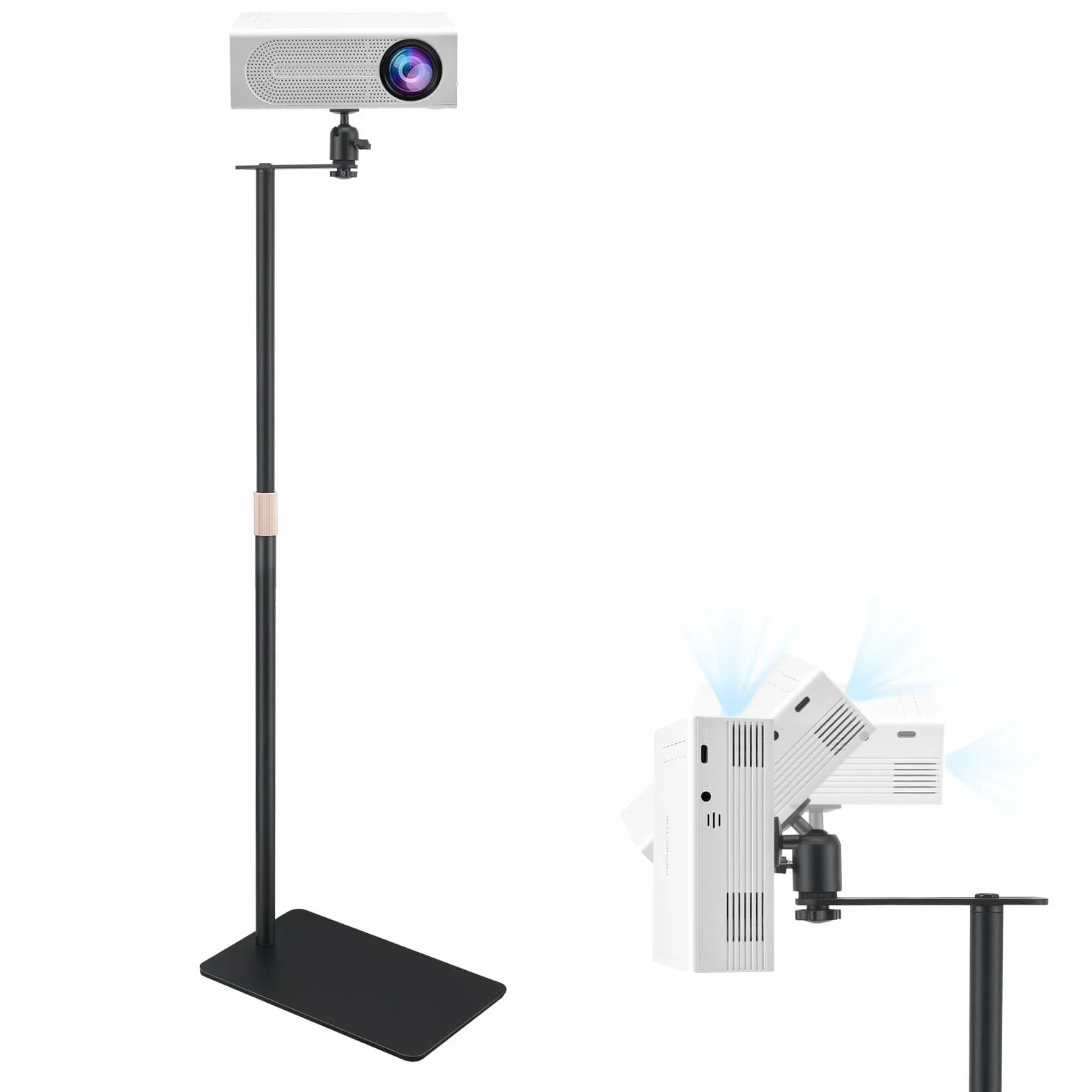 Beamerstandaard, Projectorstandaard, Bank Tegen de Muur, Verborgen Projector Vloerstandaard met in Hoogte Verstelbaar 30-130cm, 360° Draaibaar, Draagvermogen tot 5kg, voor Thuis Kantoor Podium Studio