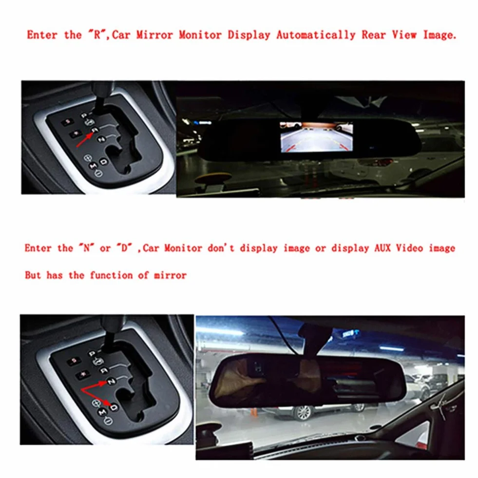 Monitor per Telecamera per Specchietto Retrovisore, Monitor per Specchietto Retrovisore per Auto da 4,3 Pollici Schermo LCD TFT HD Ingresso Video a 2 Canali