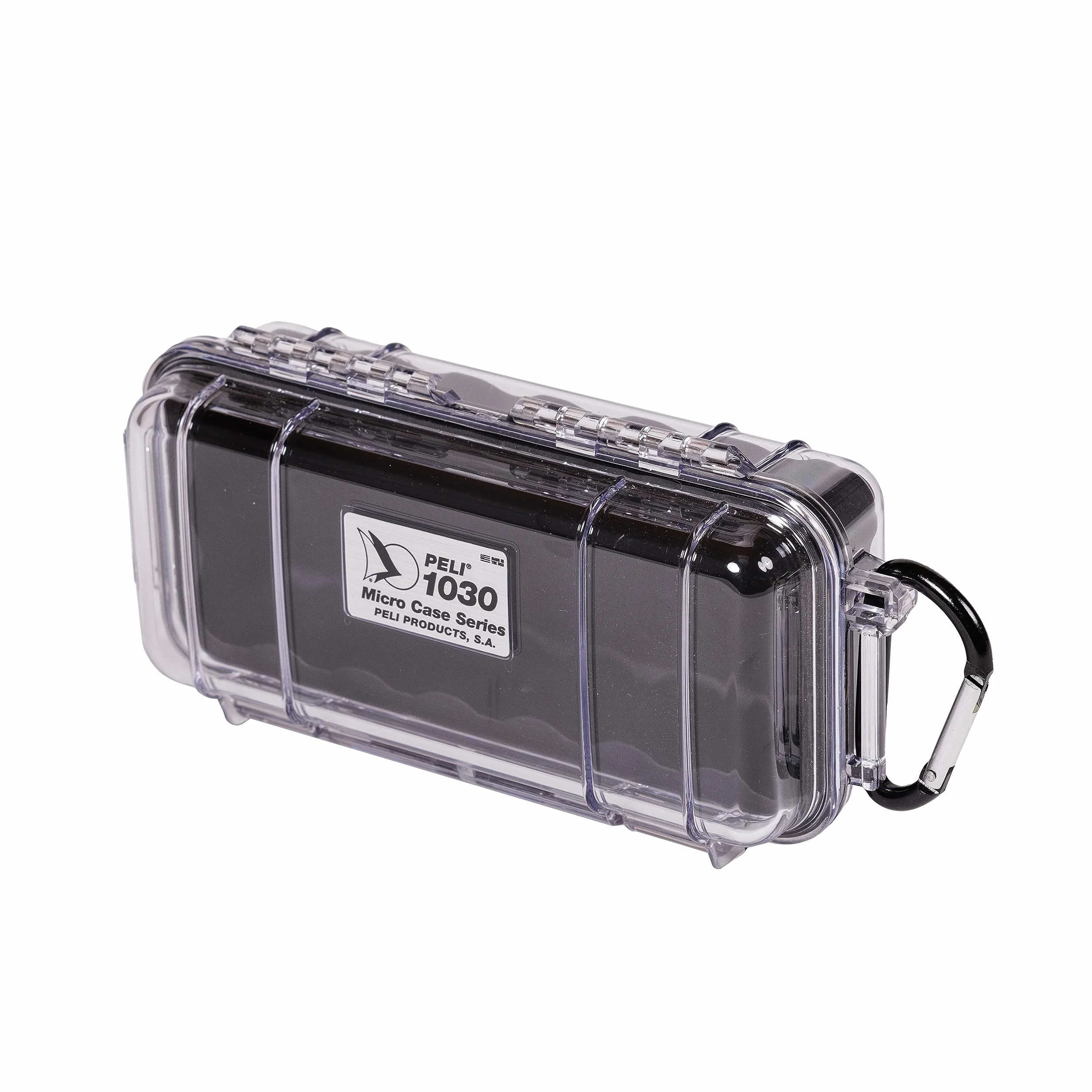 PELI 1030 Piccoli dispositivi elettronici per valigette da viaggio, IP67 Impermeabile e a Prova di Polvere, Capacità di 0,6L, Prodotto in USA, Colore Trasparente/Nero