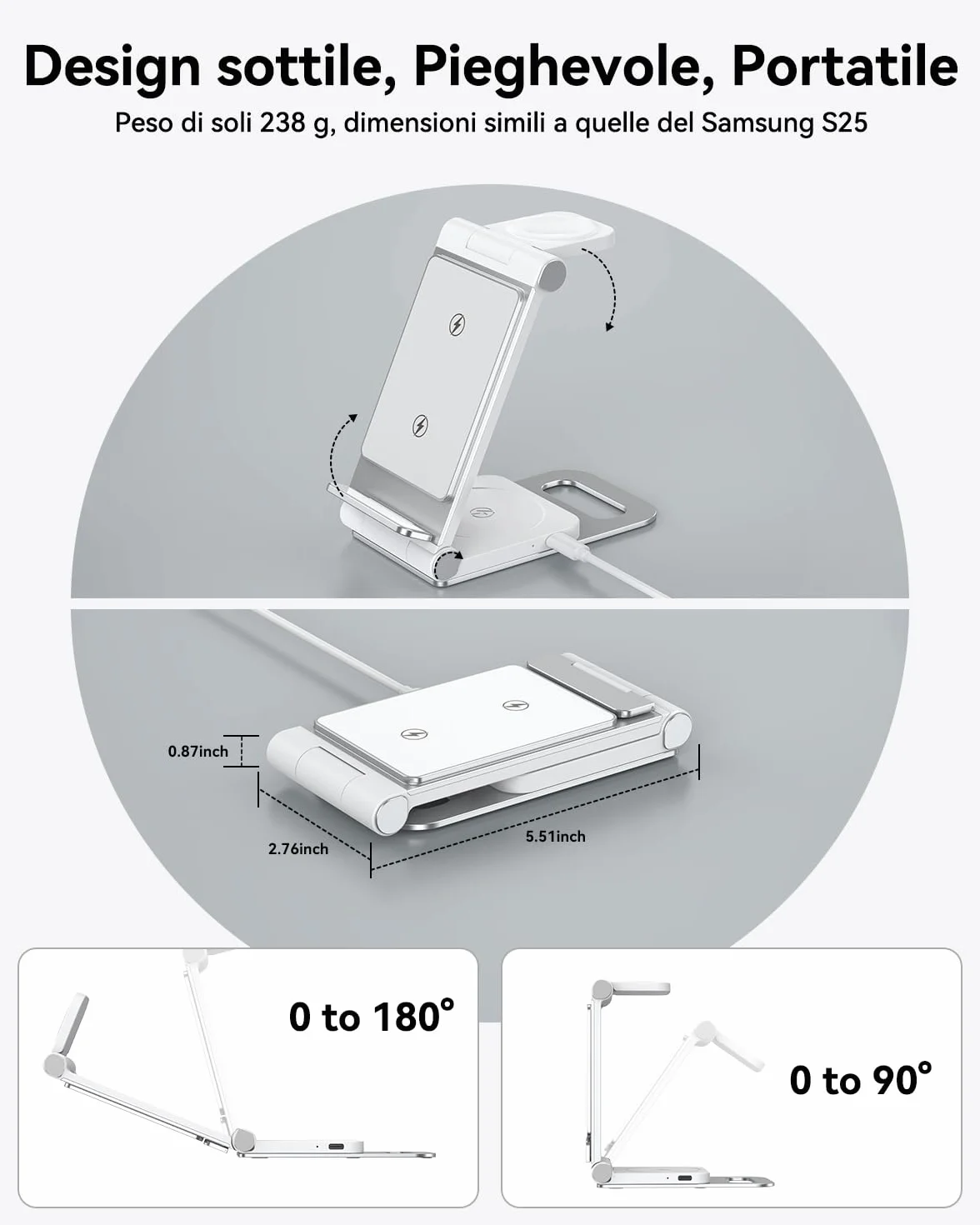 Caricatore Wireless 3 in 1 Ricarica per Samsung Galaxy S26/S25/S24/S23/S22/S21/S20 Series, Z Flip/Z Fold 7/6/5/4/3, Pieghevole per Galaxy Watch 8/Classic/Ultra/7/6/5/Pro/4, per Galaxy Buds 20W