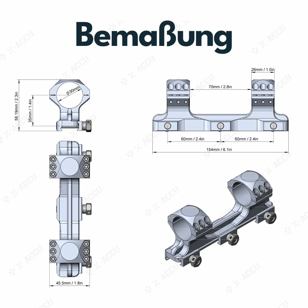 Vector Optics XASR-3013 X-Accu - Montaggio a blocco per tubi da 30 mm, Picatinny, 21 mm, 20 MOA anteriore h= 35 mm per tubi di destinazione, montaggio a pezzo unico
