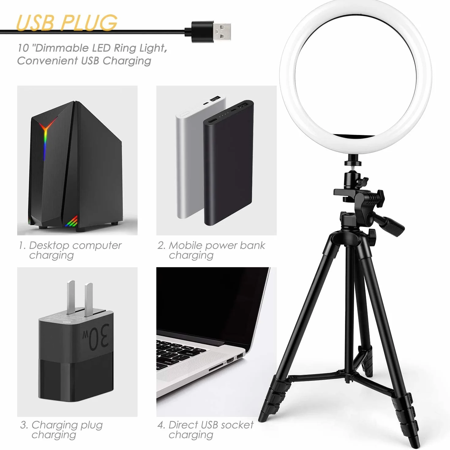 10" Ring Light, Luce Per Selfie Telecomando con Trepiedi per Cellulari, 3000k-5600k 3 Modalità e 10 Luminosità, Luce ad Anello USB per Tik Tok/Youtube/Trucco/Selfi