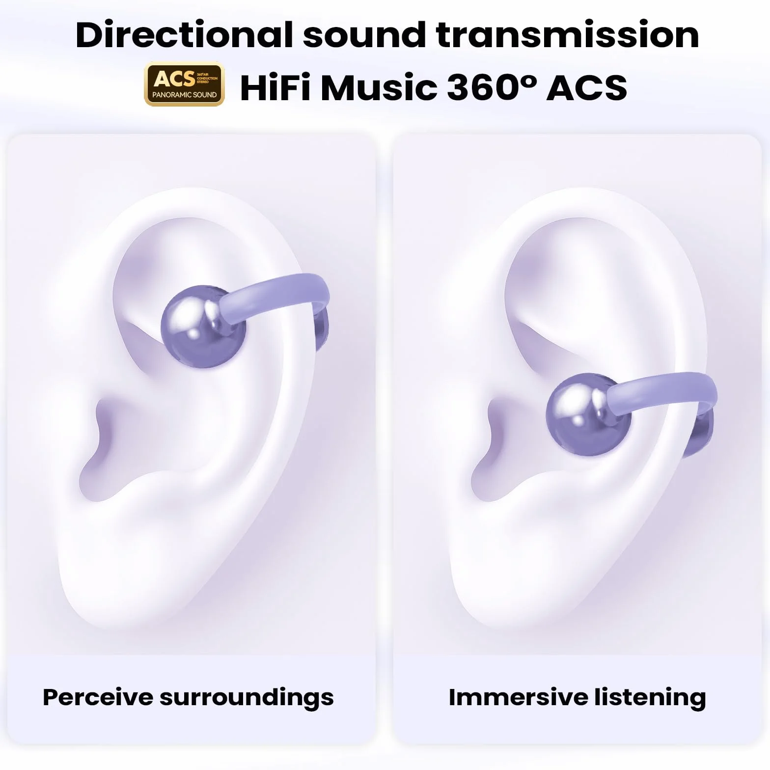 PTHTECHUS Cuffie Auricolari Aperte, Touchscreen Intelligente Auricolare Con Clip, Cuffia Traduzione, 3.7g Ultraleggero Comfort, 65 ore di Riproduzione, Auricolari Open Ear Bluetooth 5.4 (VIOLA)