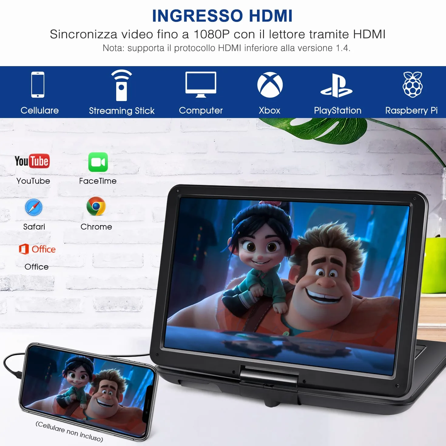NAVISKAUTO 17,5" Lettore DVD Portatile Grande Schermo da 16 Pollici, Supporta HDMI, Autonomia da 6 Ore, USB/TF/AV IN/OUT/Regione Libera,18 Mesi di Garanzia