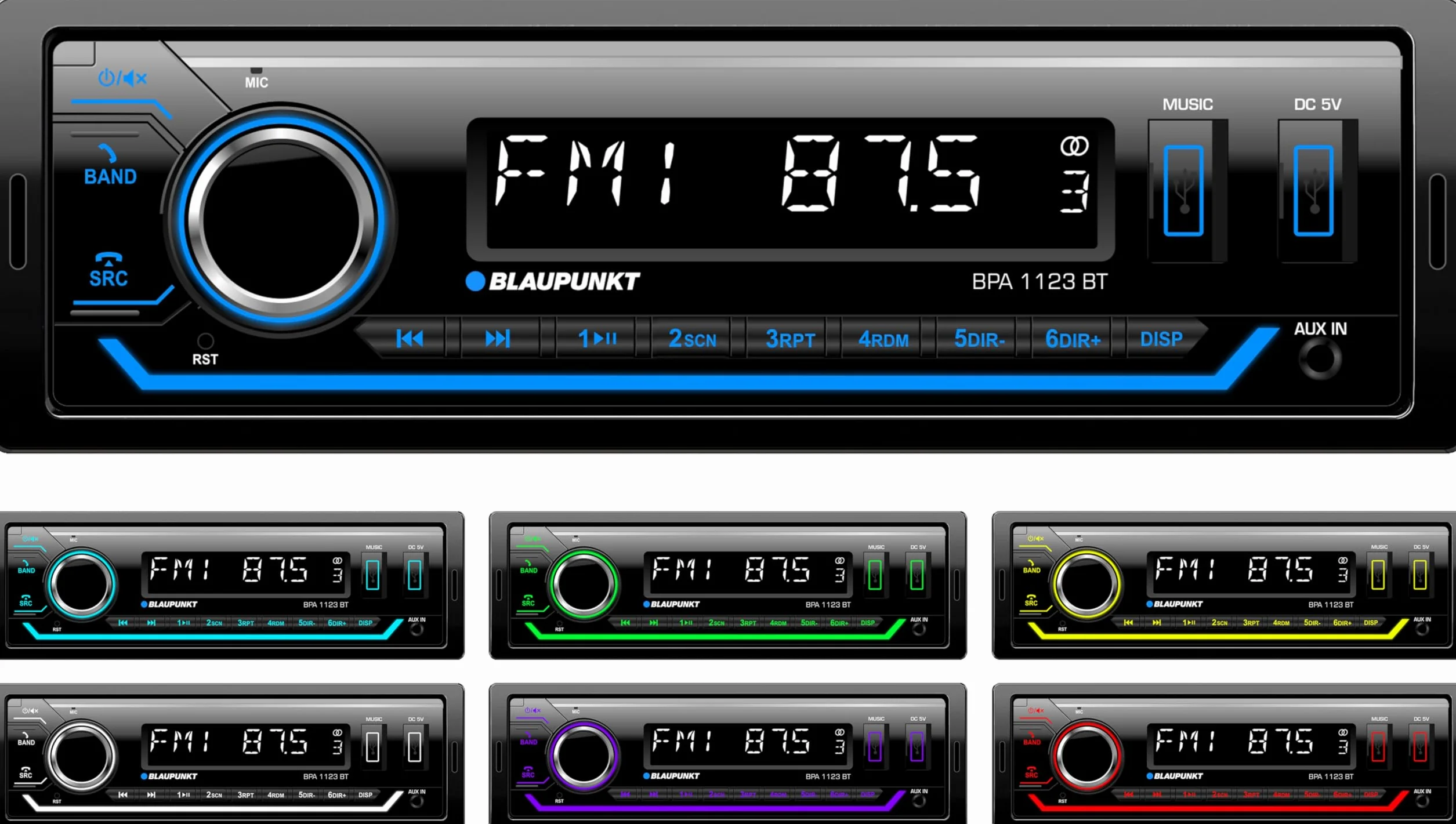 Blaupunkt BPA1123BT, Autoradio Multicolor con RDS, Bluetooth, 2 x USB